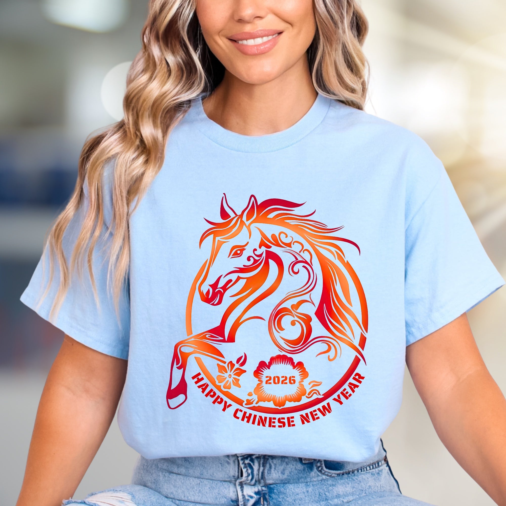 "HAPPY CHINESE NEW YEAR 2026" Golden Horse Graphic Tee, an Auspicious Celebration Unisex Top