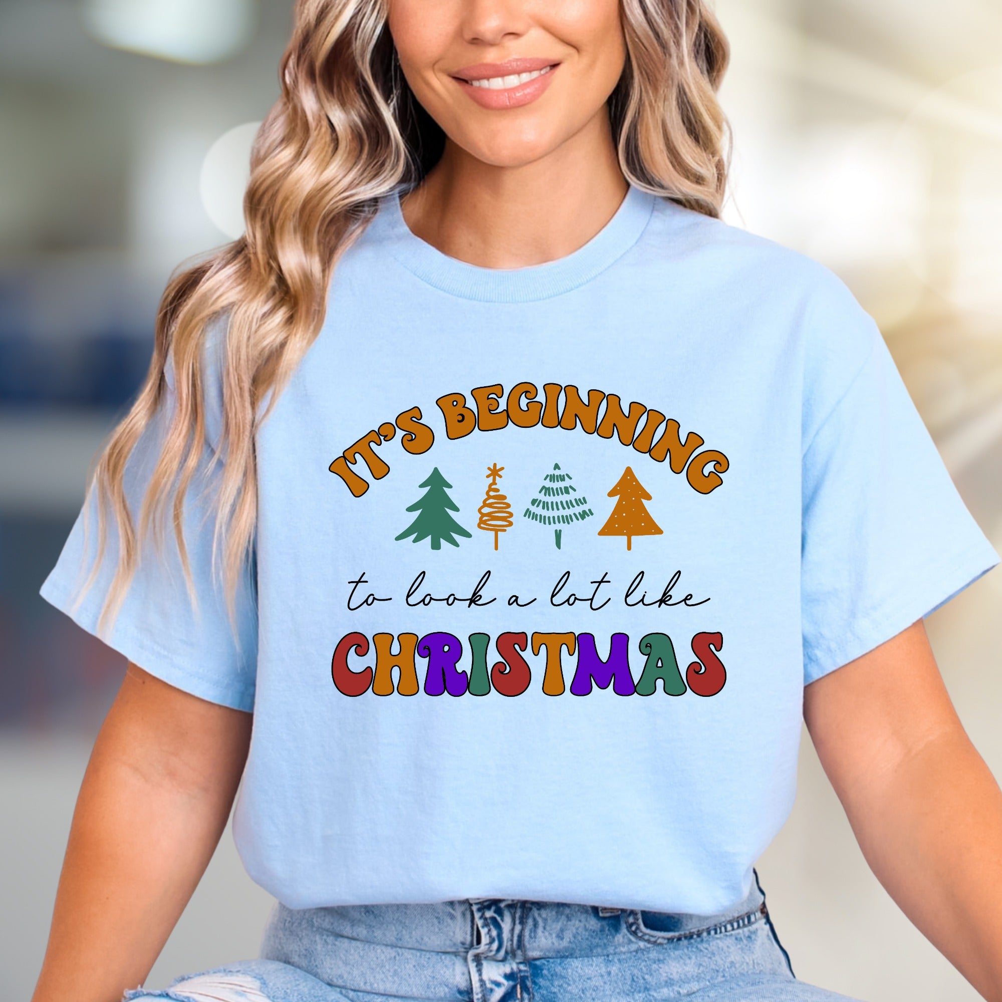 "It's Beginning to look a lot like Christmas" Retro Boho Graphic Tee, a Festive Holiday Pick for Enthusiasts