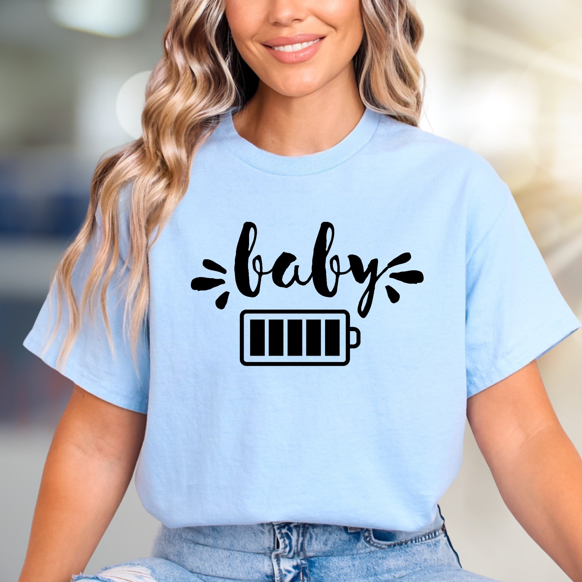 "Baby" Battery Low Graphic Tee, a Parent's Reality Pick for Moms & Dads