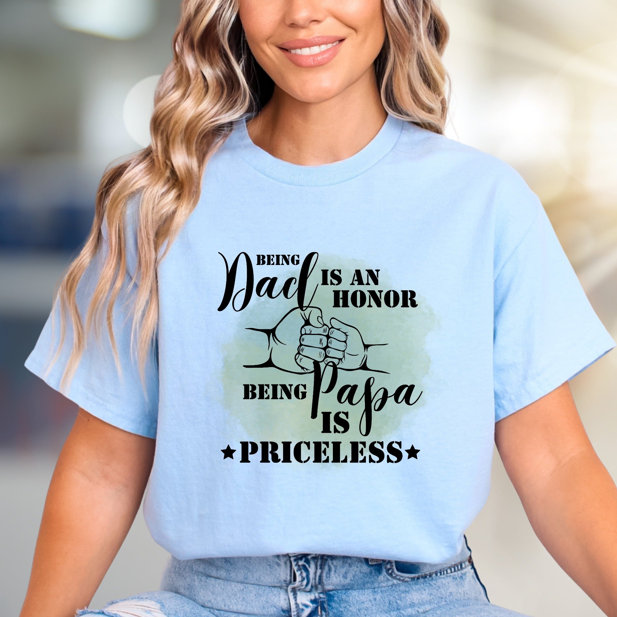 "Being Dad Is An Honor Being Papa Is Priceless" Graphic Tee, Sentimental Pick for Grandfathers