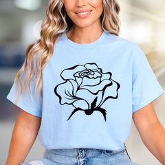 White Outline Rose Graphic Tee, a Floral Art Aesthetic for Everyday Style