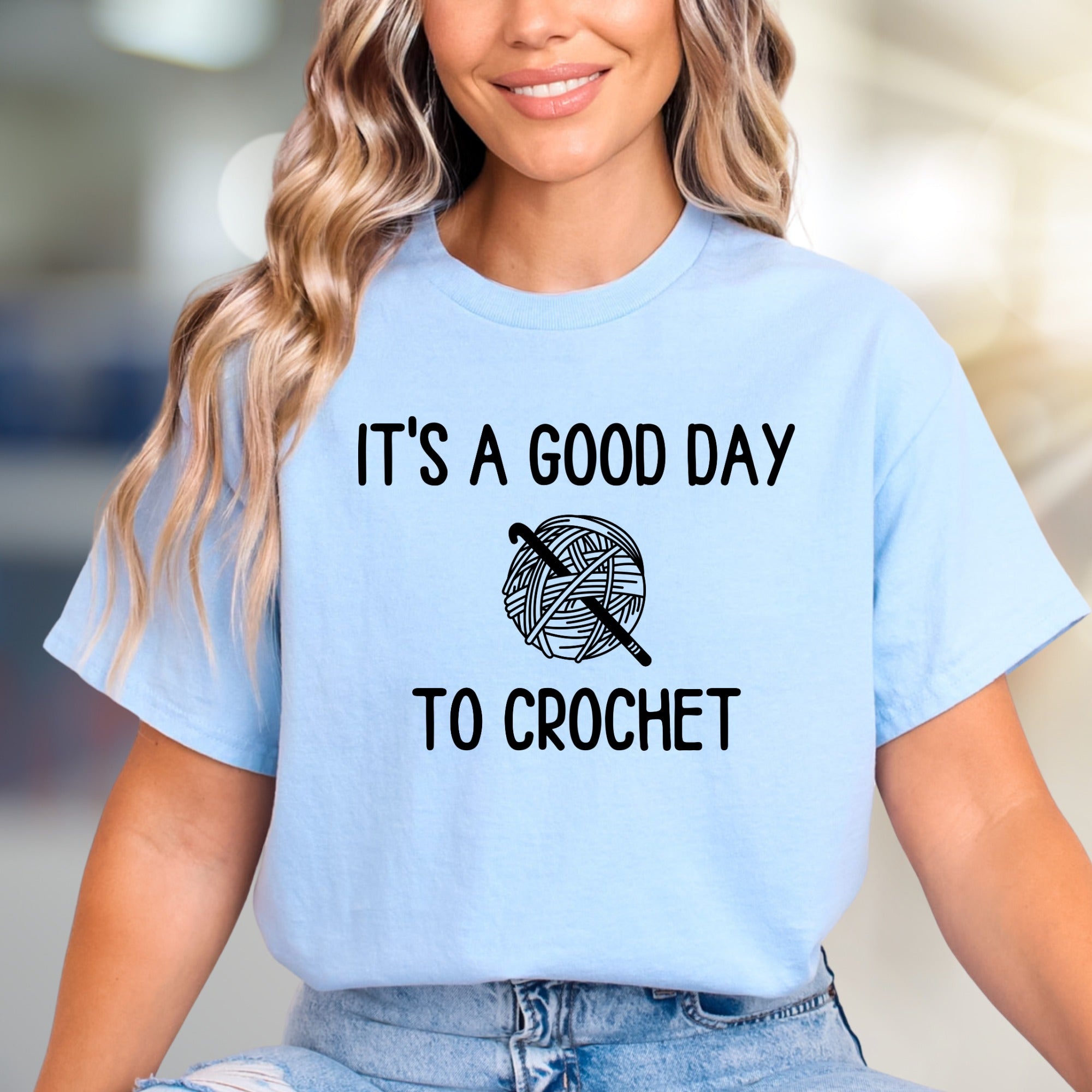 "IT'S A GOOD DAY TO CROCHET" Yarn Ball Graphic Tee, A Crafter's Comfy Pick