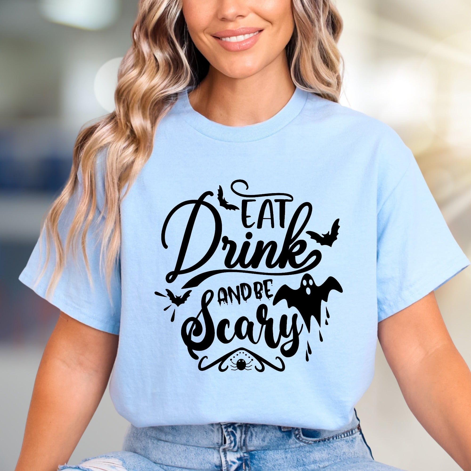 "Eat Drink And Be Scary" Halloween Graphic Tee, a Spooky Chic Pick for Partygoers