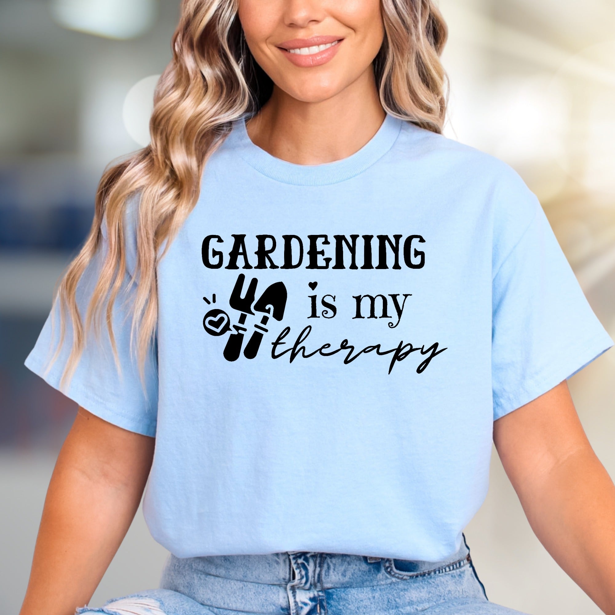 "Gardening Is My Therapy" Garden Tools Graphic Tee, a Green Thumb Pick for Plant Lovers