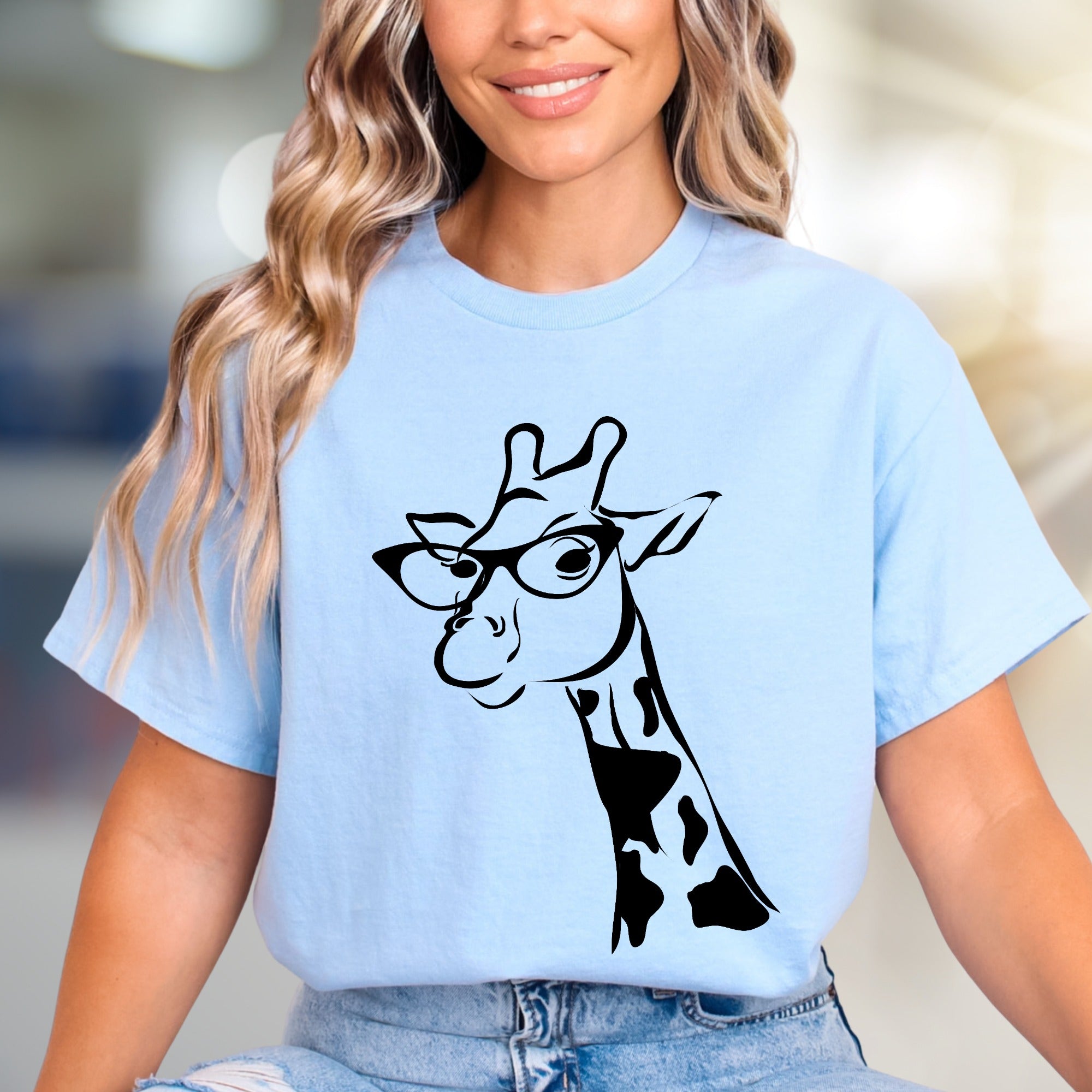 Giraffe in Glasses T-Shirt, Whimsical Animal Tee for Animal Lovers