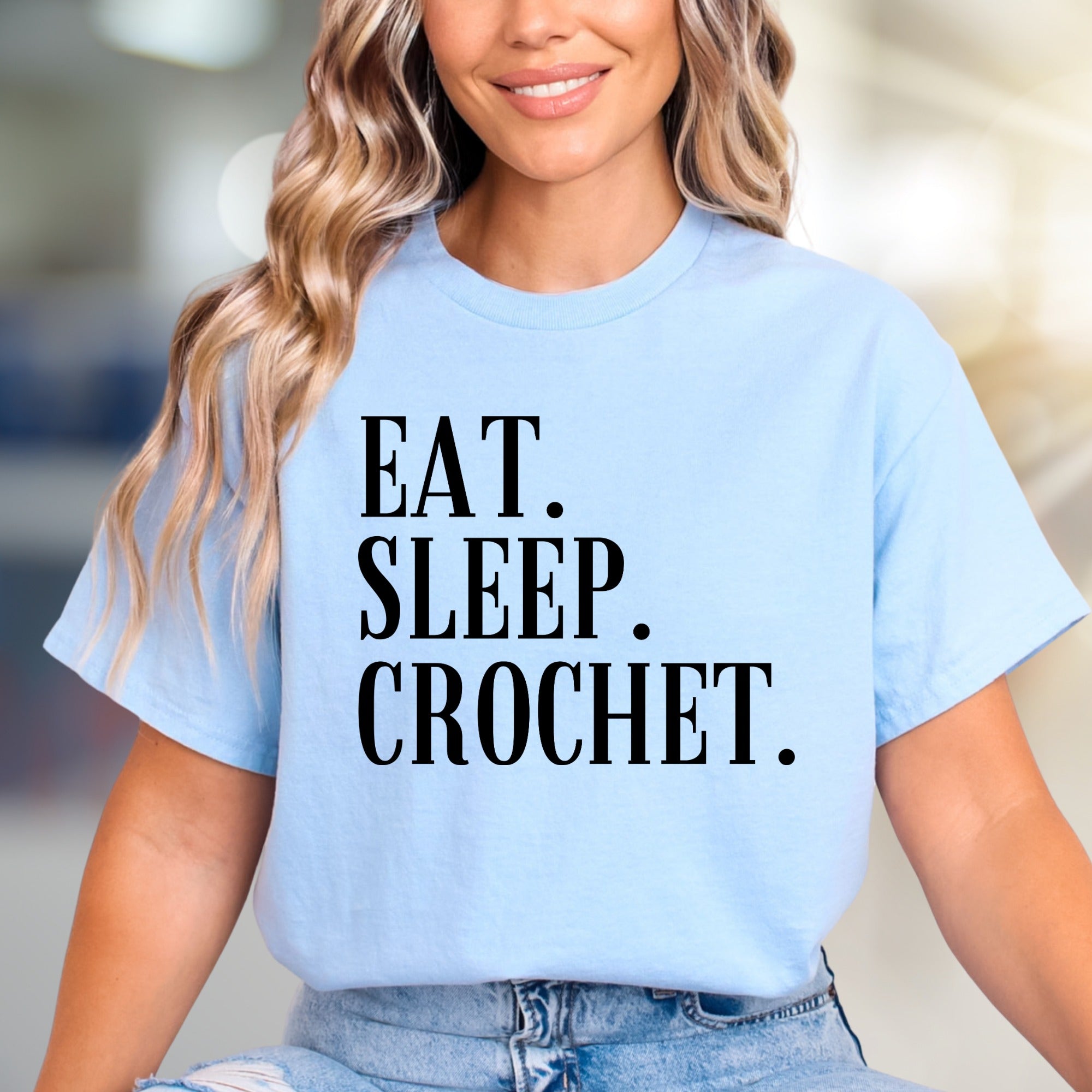 "Eat. Sleep. Crochet." Crafty Passion Graphic Tee, a Hobbyist Unisex Tee for Creators