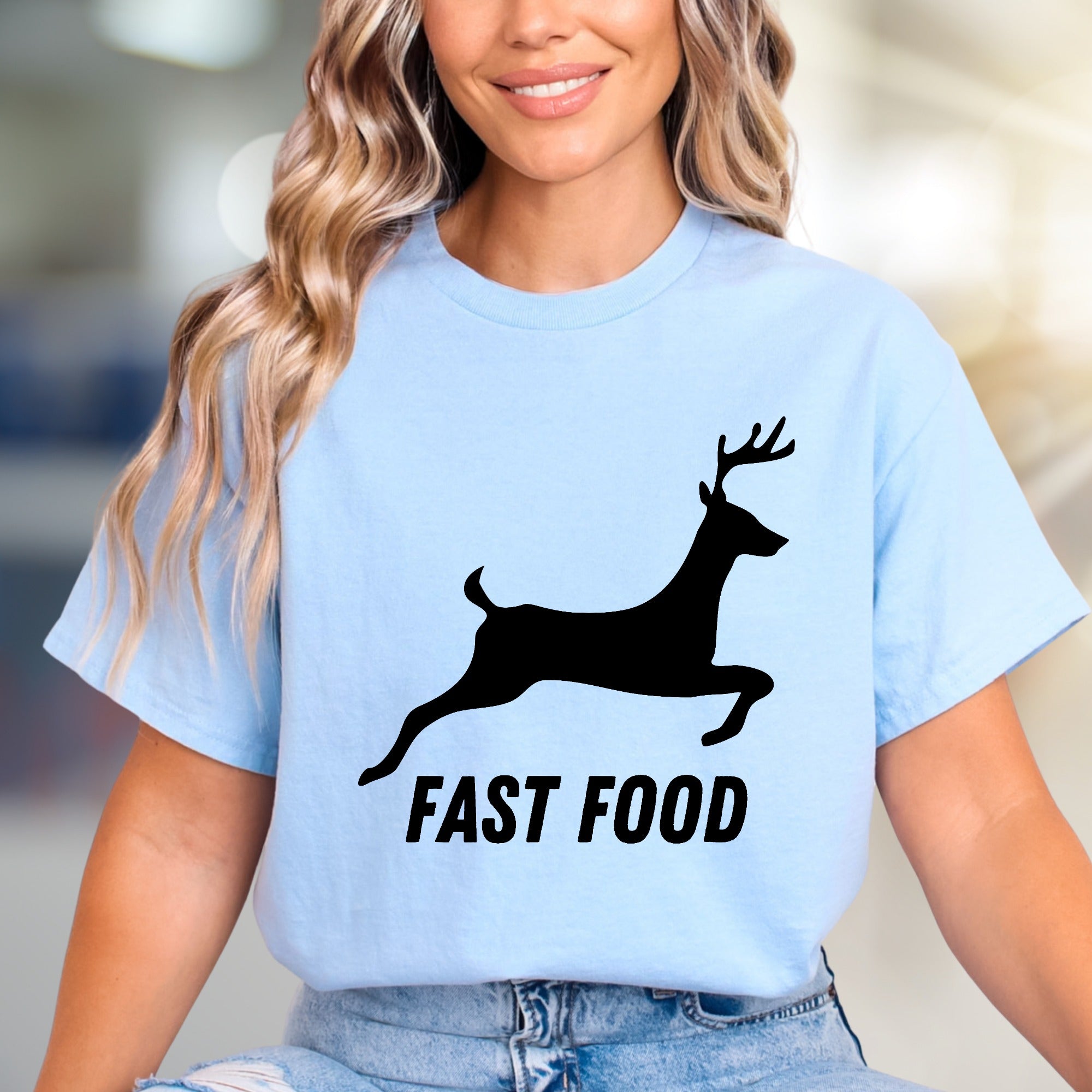 "Fast Food" Hunter Deer Graphic Tee, a Humorous Outdoorsy Pick for Enthusiasts