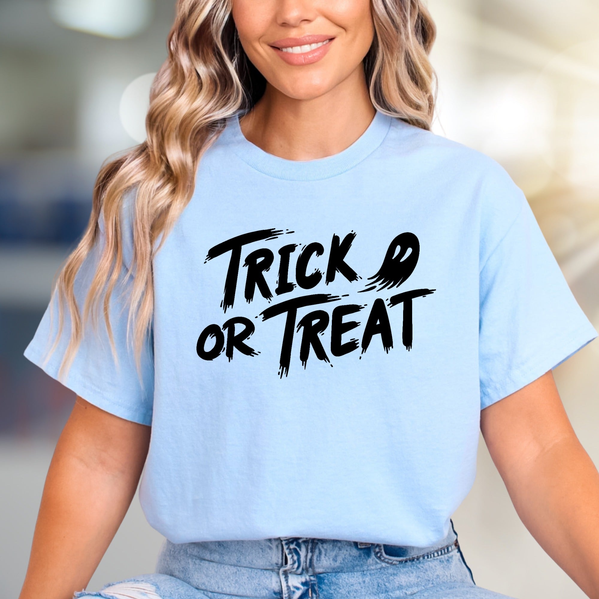 "Trick or Treat" Spooky Ghost Graphic Tee, a Halloween Pick for Party-Goers