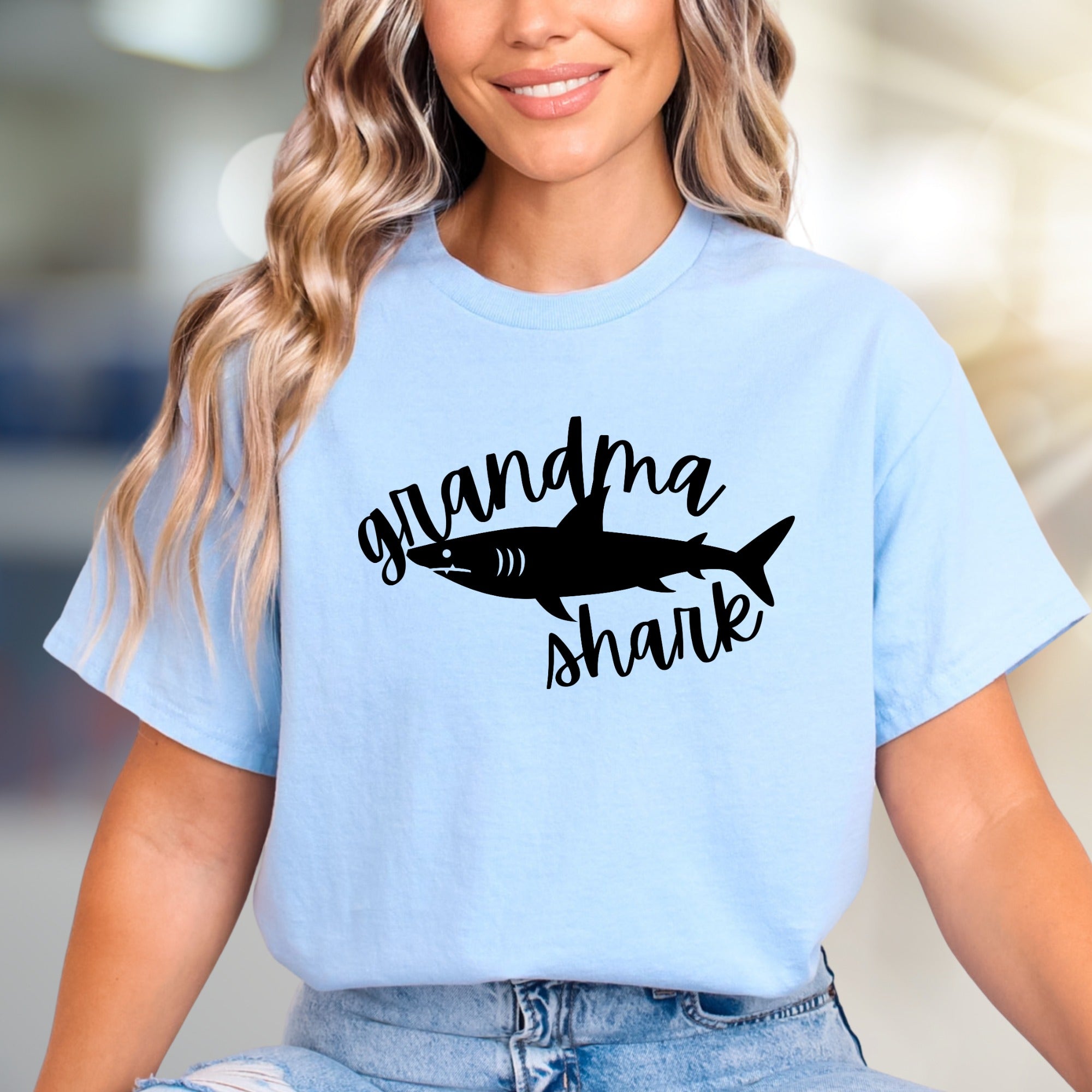 "Grandma Shark" Cute Ocean Theme Graphic Tee, a Family Fun Pick for Grandparents