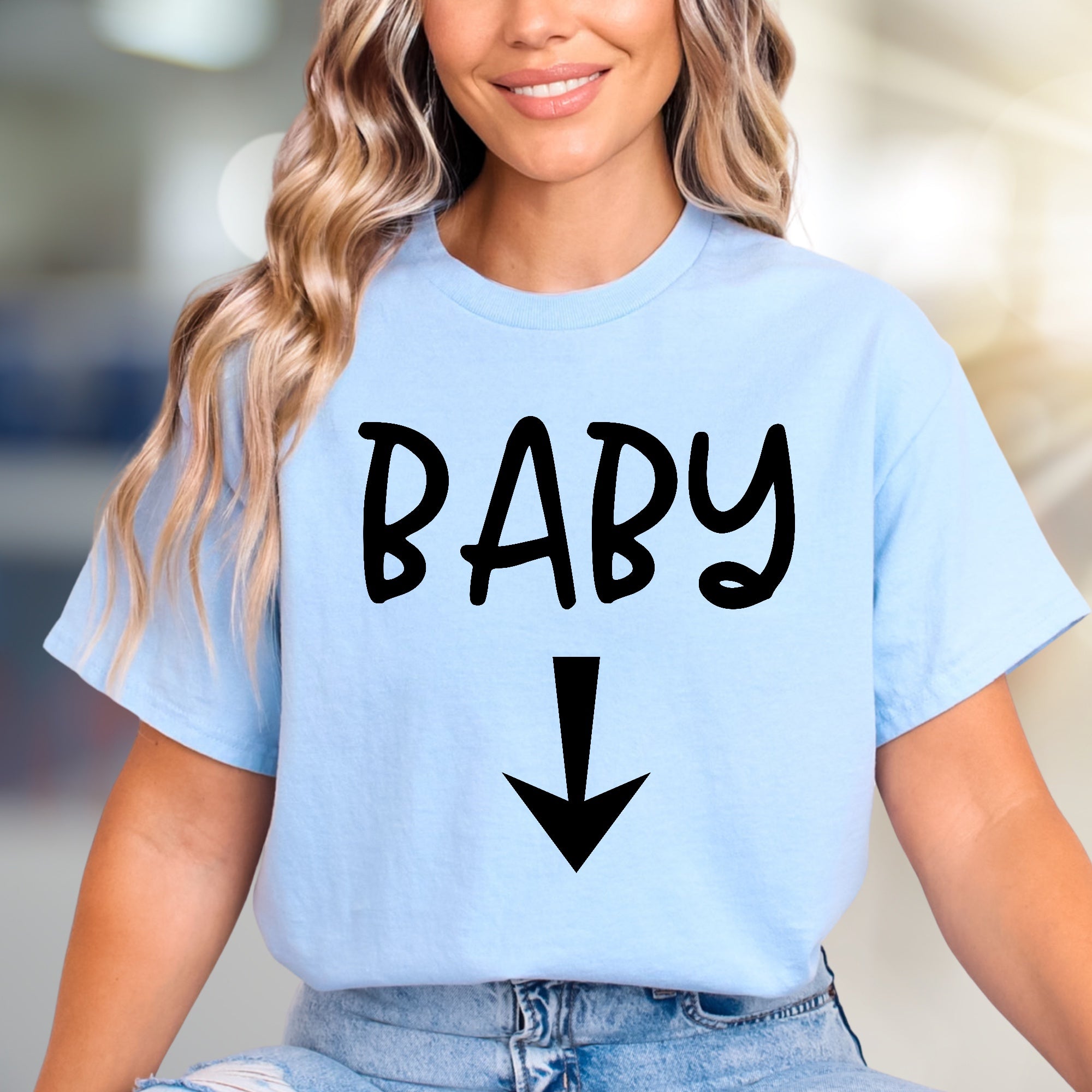 "BABY" Arrow Down Pregnancy Reveal Graphic Tee, a Future Parent Pick for Expecting Moms