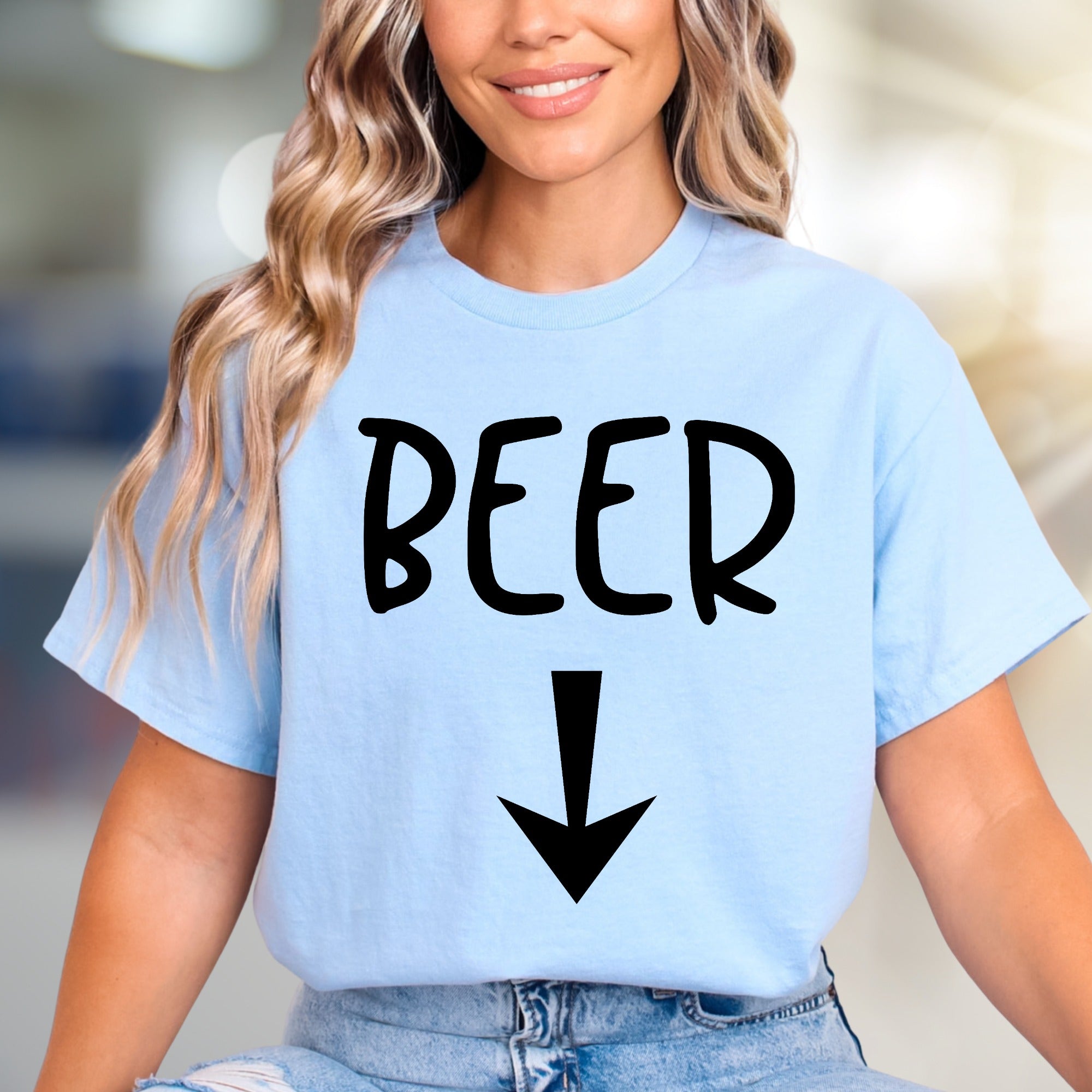 “BEER” Arrow Graphic Tee, A Playful Drinking Humor Unisex Adult T-Shirt