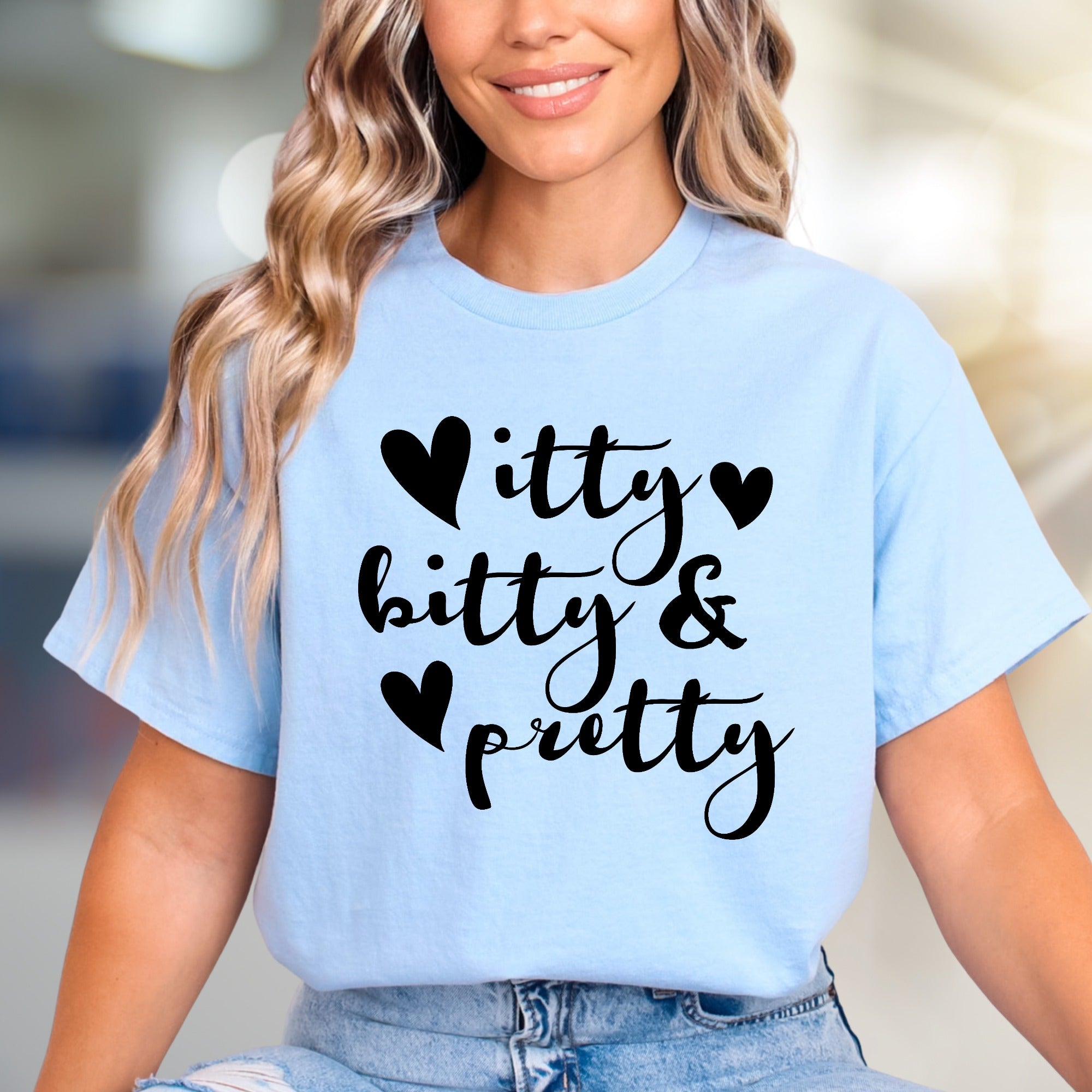 "♥ itty bitty & pretty ♥" Cute Script Graphic Tee, a Girly Chic Pick for Sweethearts