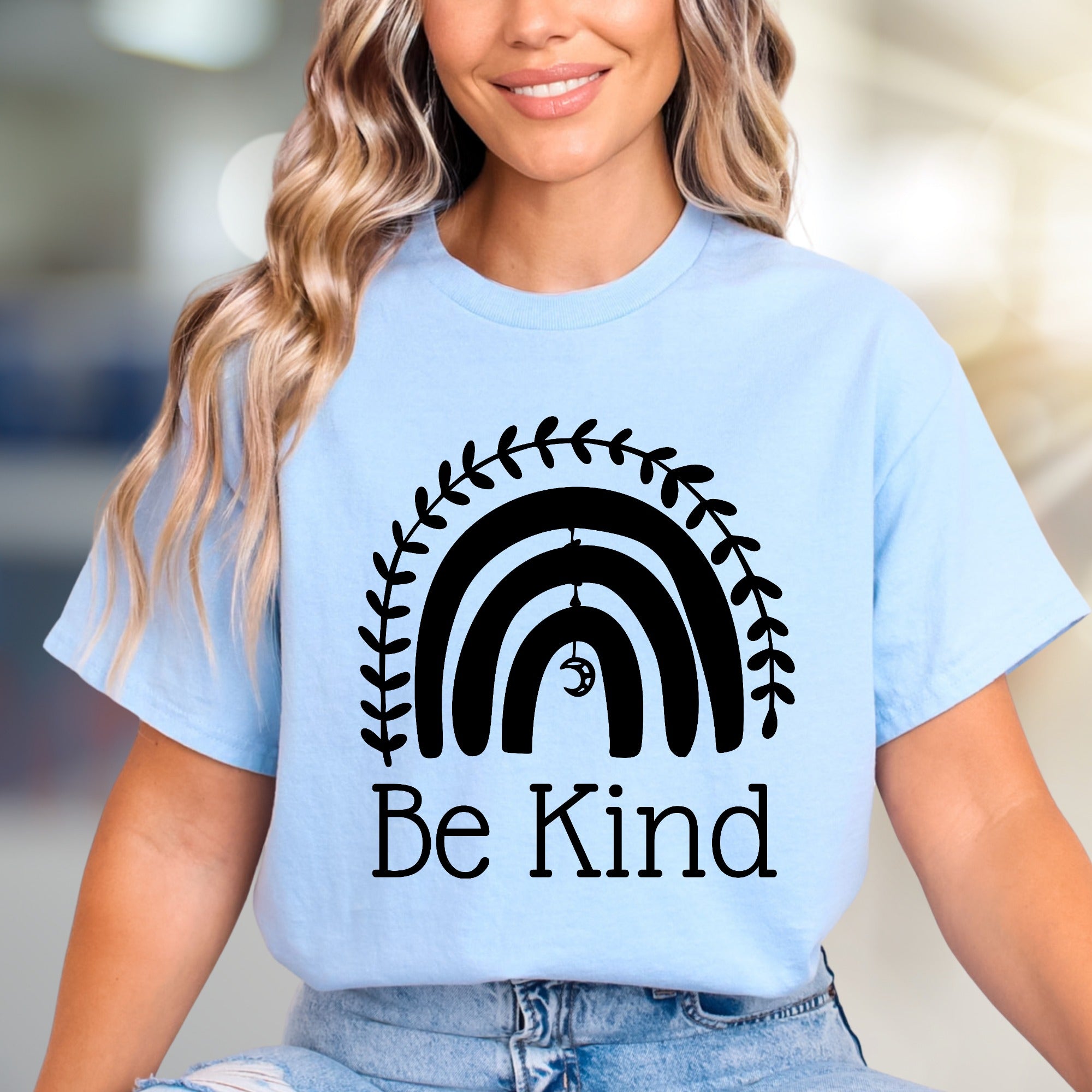 "Be Kind" Boho Rainbow Graphic Tee, a Compassionate Pick for Everyday Wear