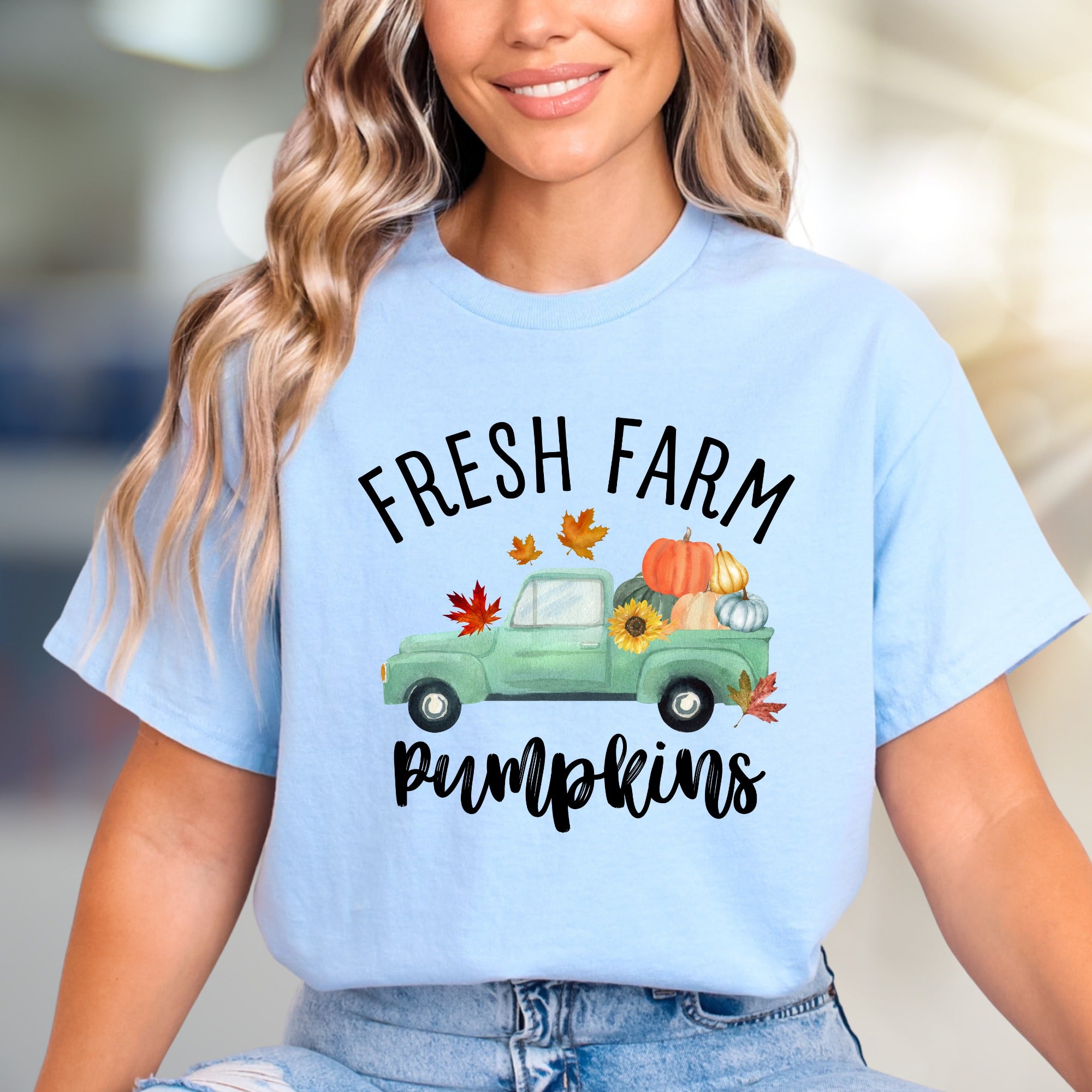"Fresh Farm Pumpkins" Autumn Graphic Tee, a Rustic Pick for Fall Lovers