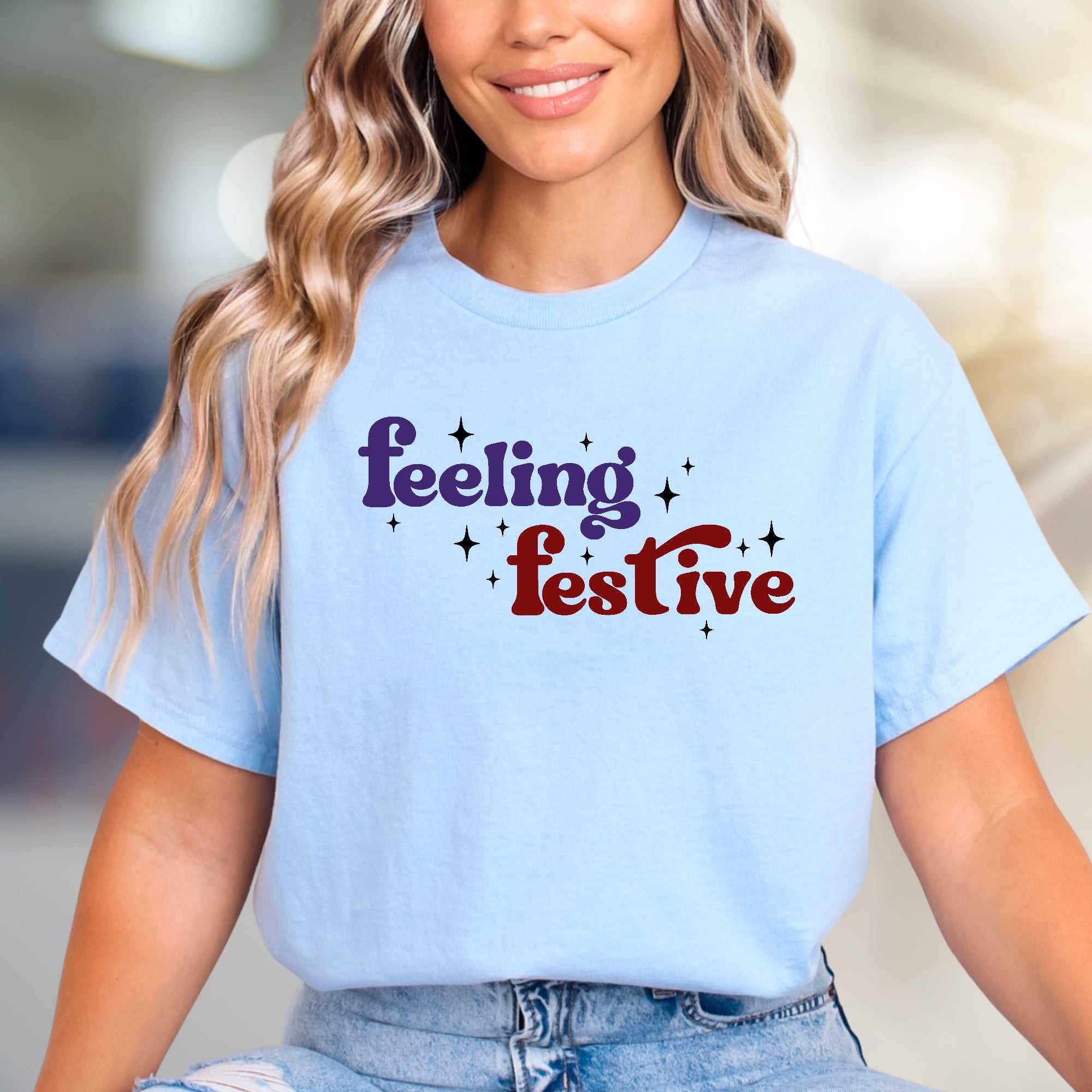 "Feeling Festive" Groovy Graphic Tee, a Holiday Vibe Pick for Celebration Enthusiasts
