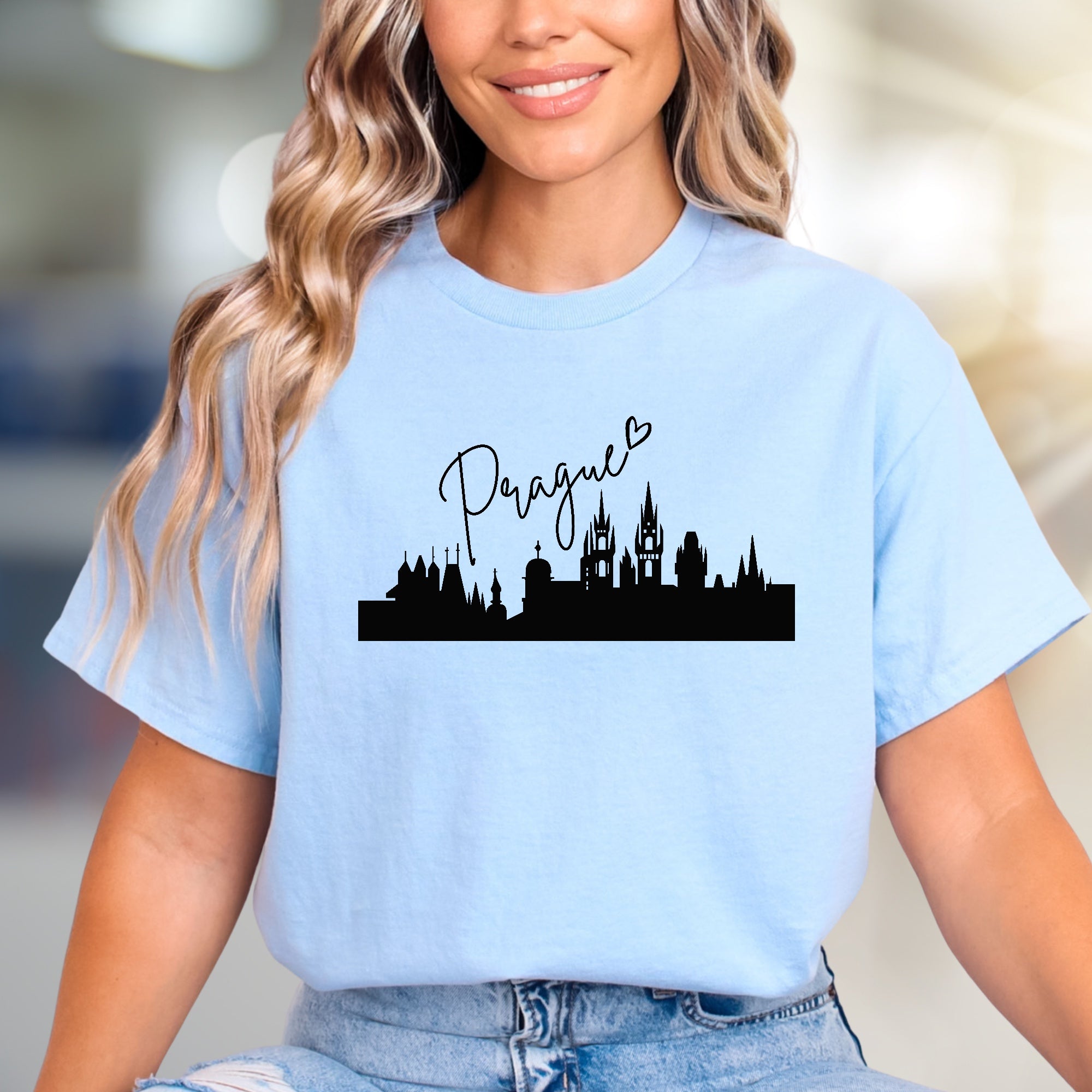 "Prague" Cityscape Graphic Tee, a Travel Souvenir Pick for Adventurers