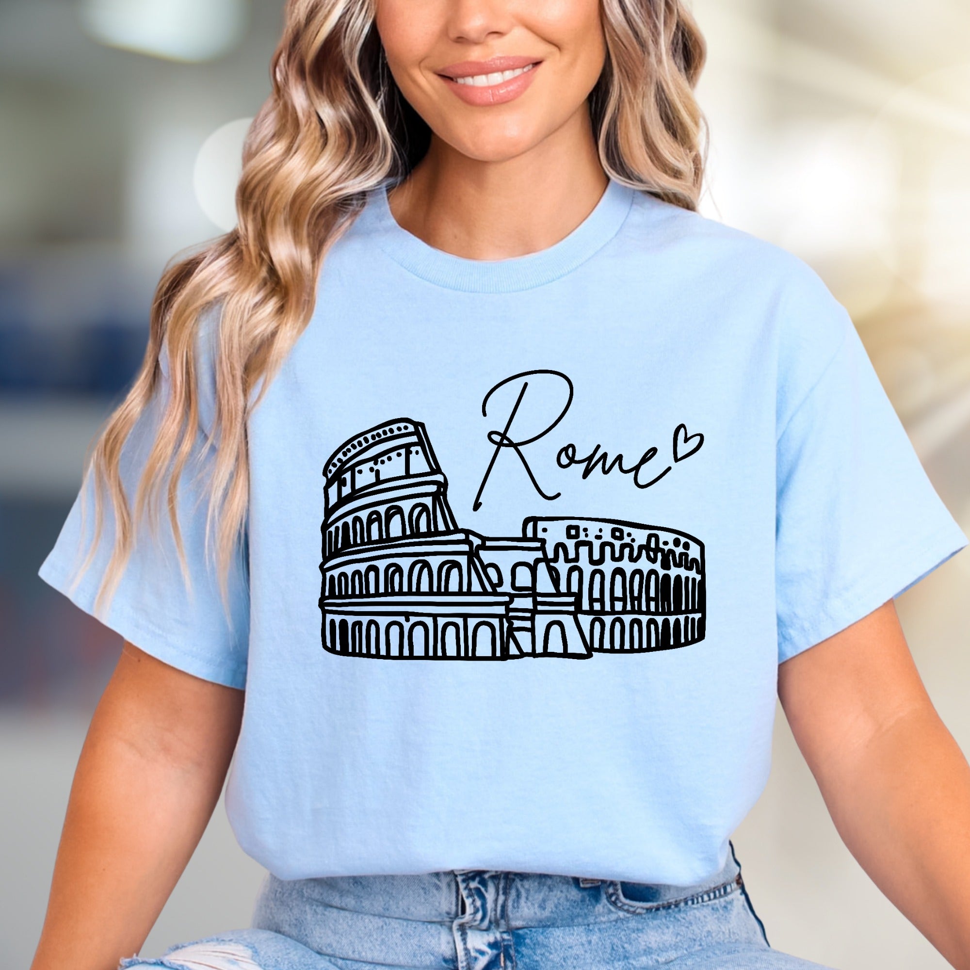 "Rome" Colosseum Outline Graphic Tee, a Travel Souvenir for Culture Lovers
