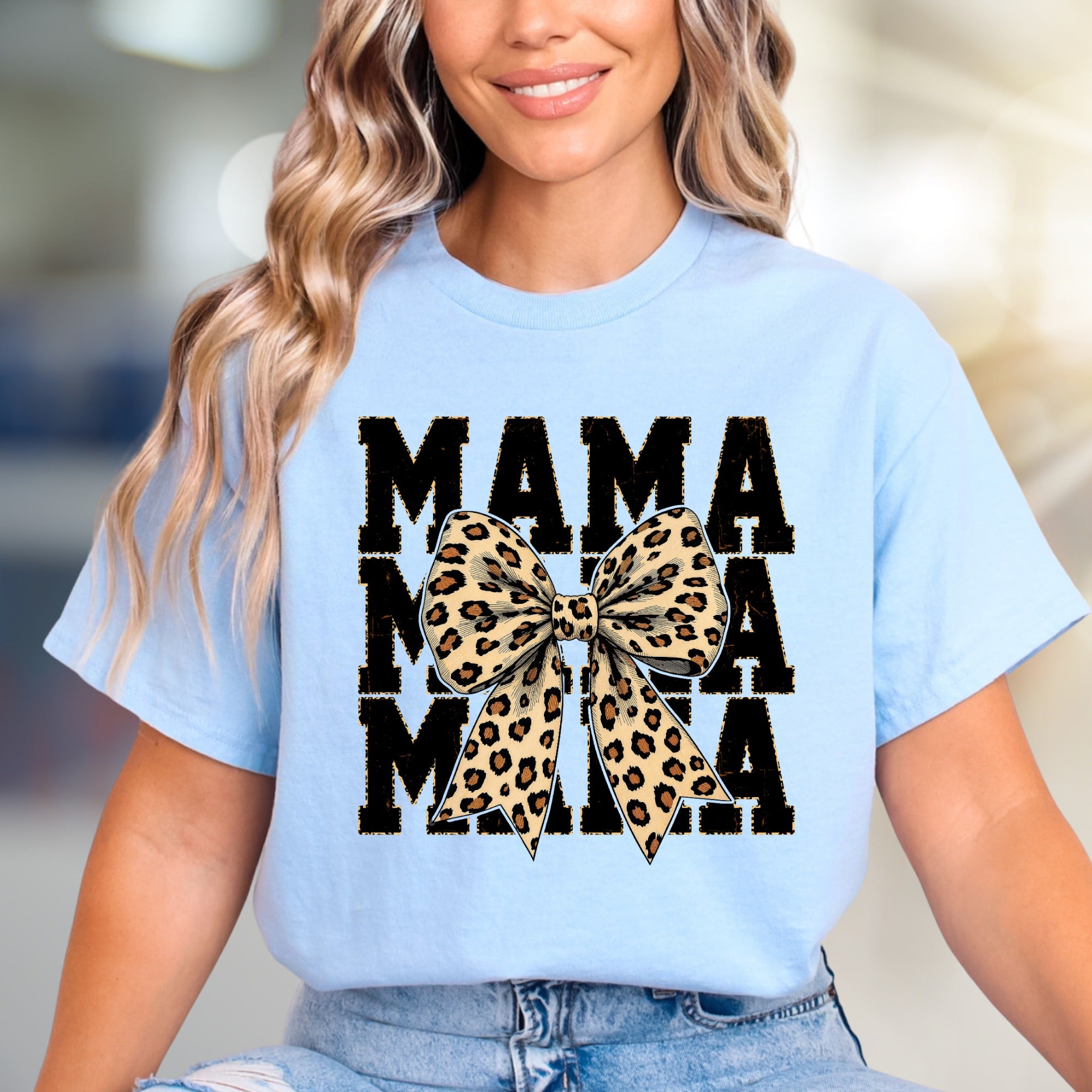 "MAMA" Leopard Bow Graphic Tee, a Chic Statement for Modern Moms