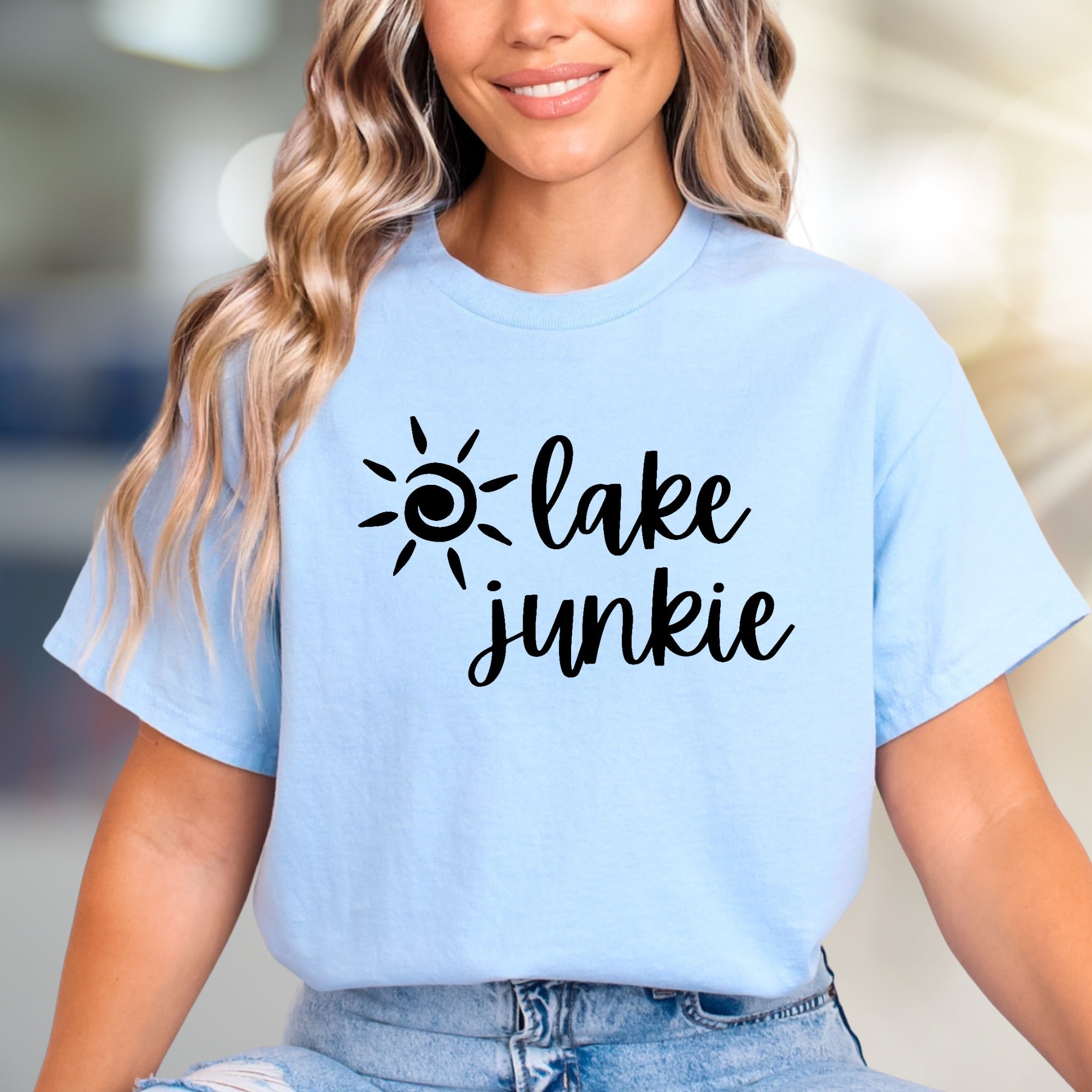 "lake junkie" Summer Lake Graphic Tee, a Water Lover's Pick for Casual Wear