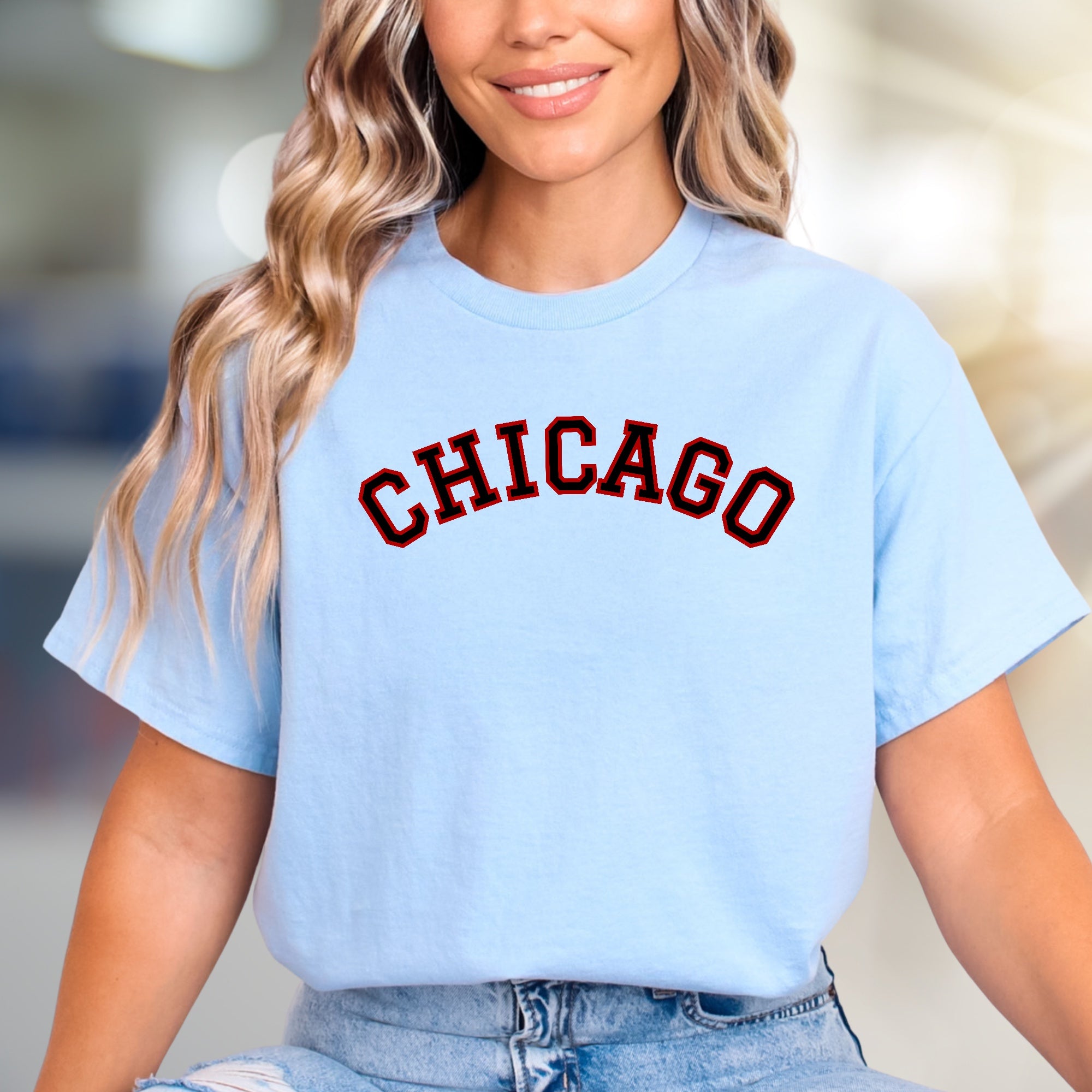 "CHICAGO" Arched Varsity Graphic Tee, a Collegiate Style Pick for City Lovers