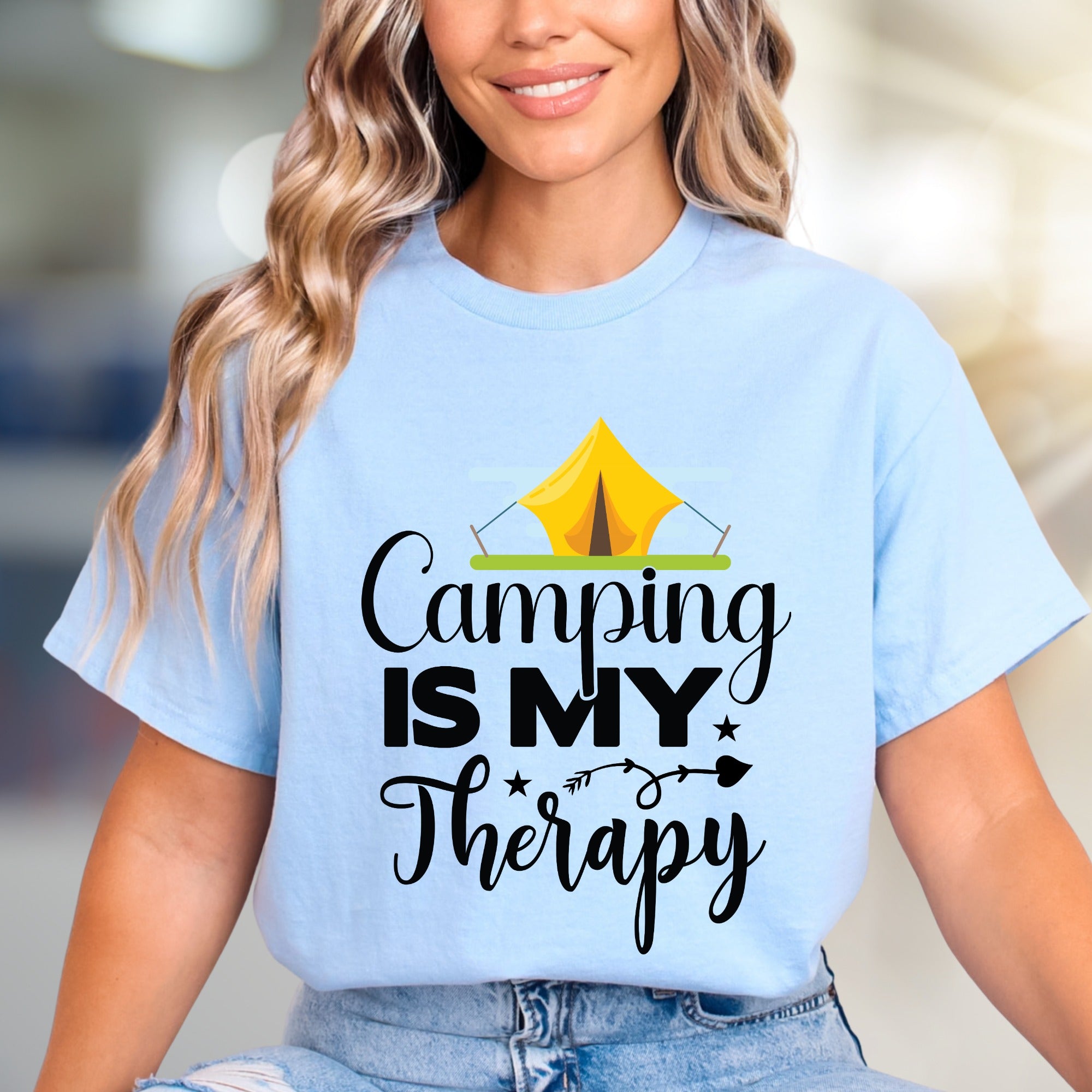 "Camping Is My Therapy" Outdoor Adventure Graphic Tee, a Nature-Lover's Pick for Casual Wear