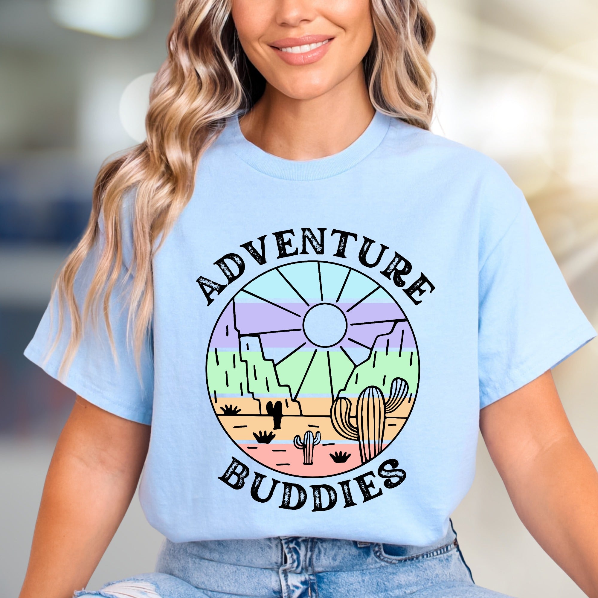 "Adventure Buddies" Desert Vibes Graphic Tee, a Retro-Style Pick for Travelers