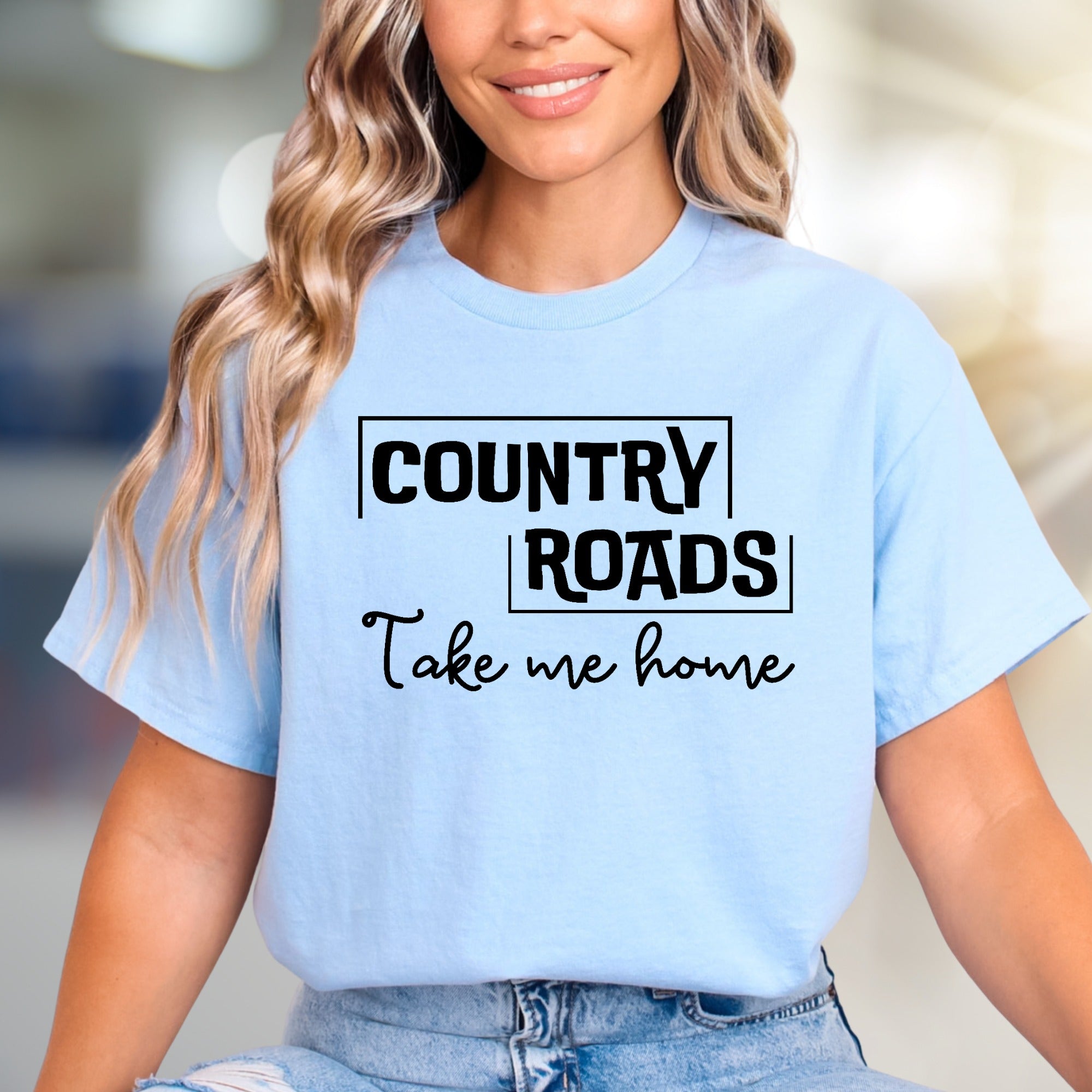 "COUNTRY ROADS Take me home" Rustic Graphic Tee, a Nostalgic Pick for Wanderers