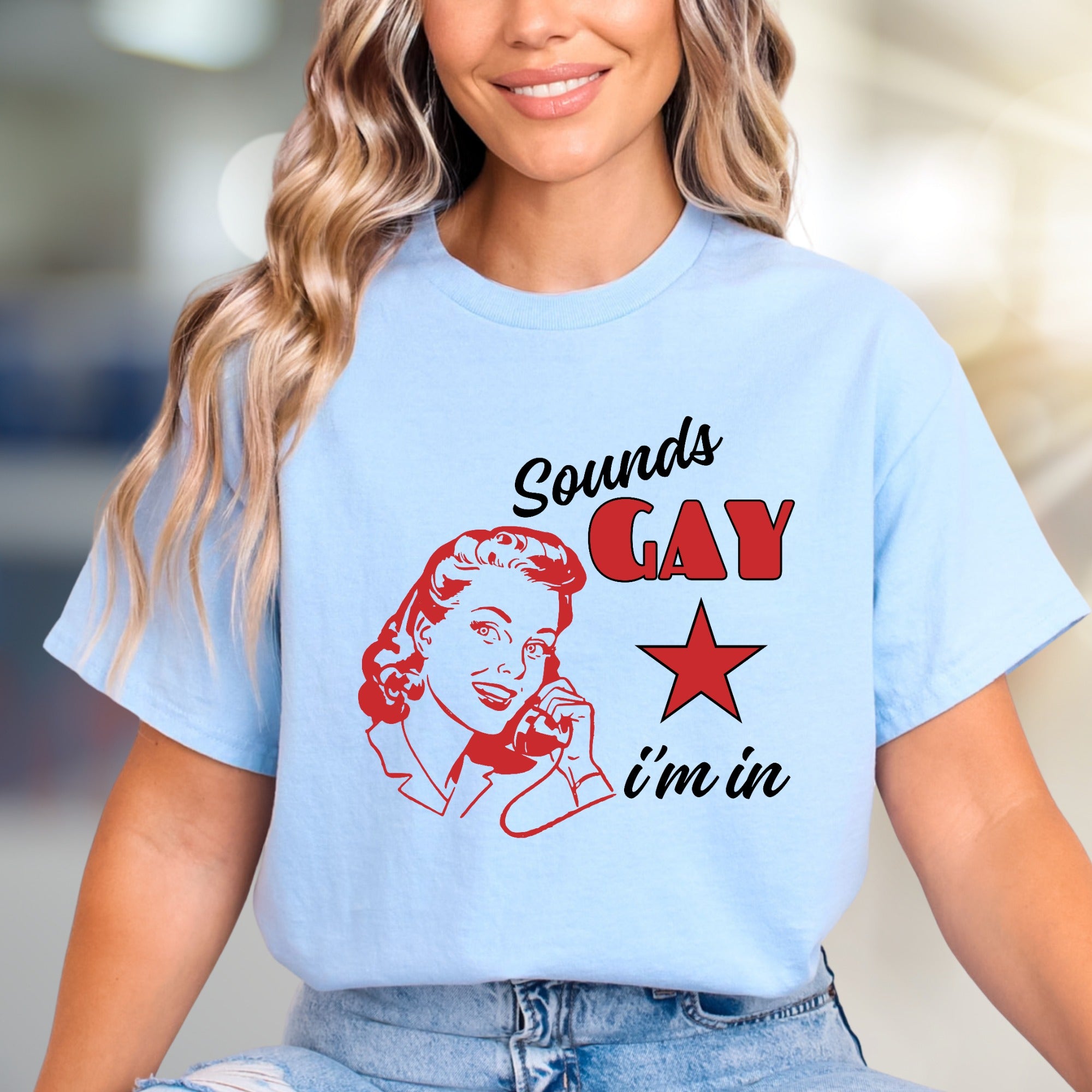 "Sounds Gay, I'm In" Retro Graphic Tee, a Quirky Pick for Activists