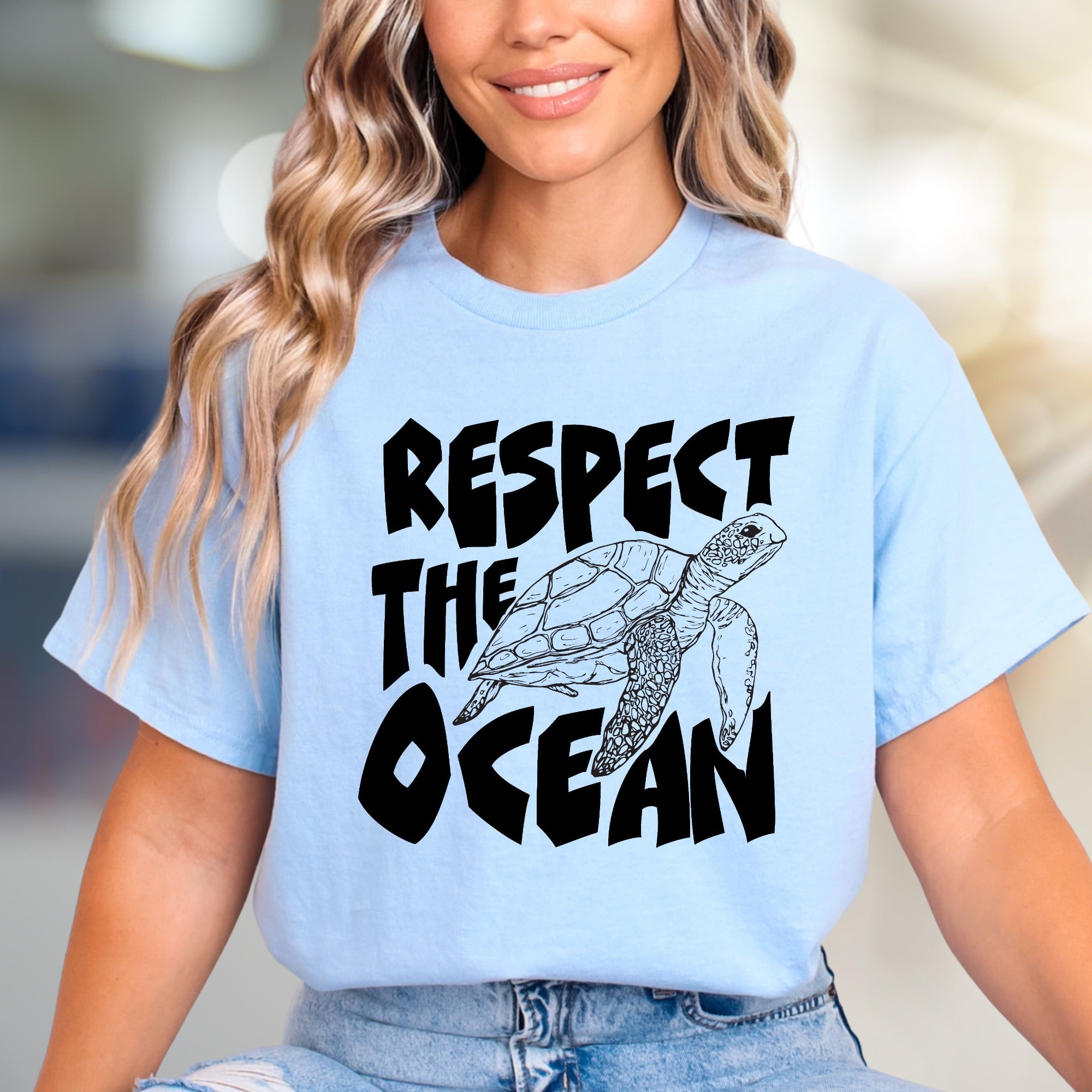 "Respect The Ocean" Sea Turtle Graphic Tee, an Eco-Conscious Pick for Ocean Advocates