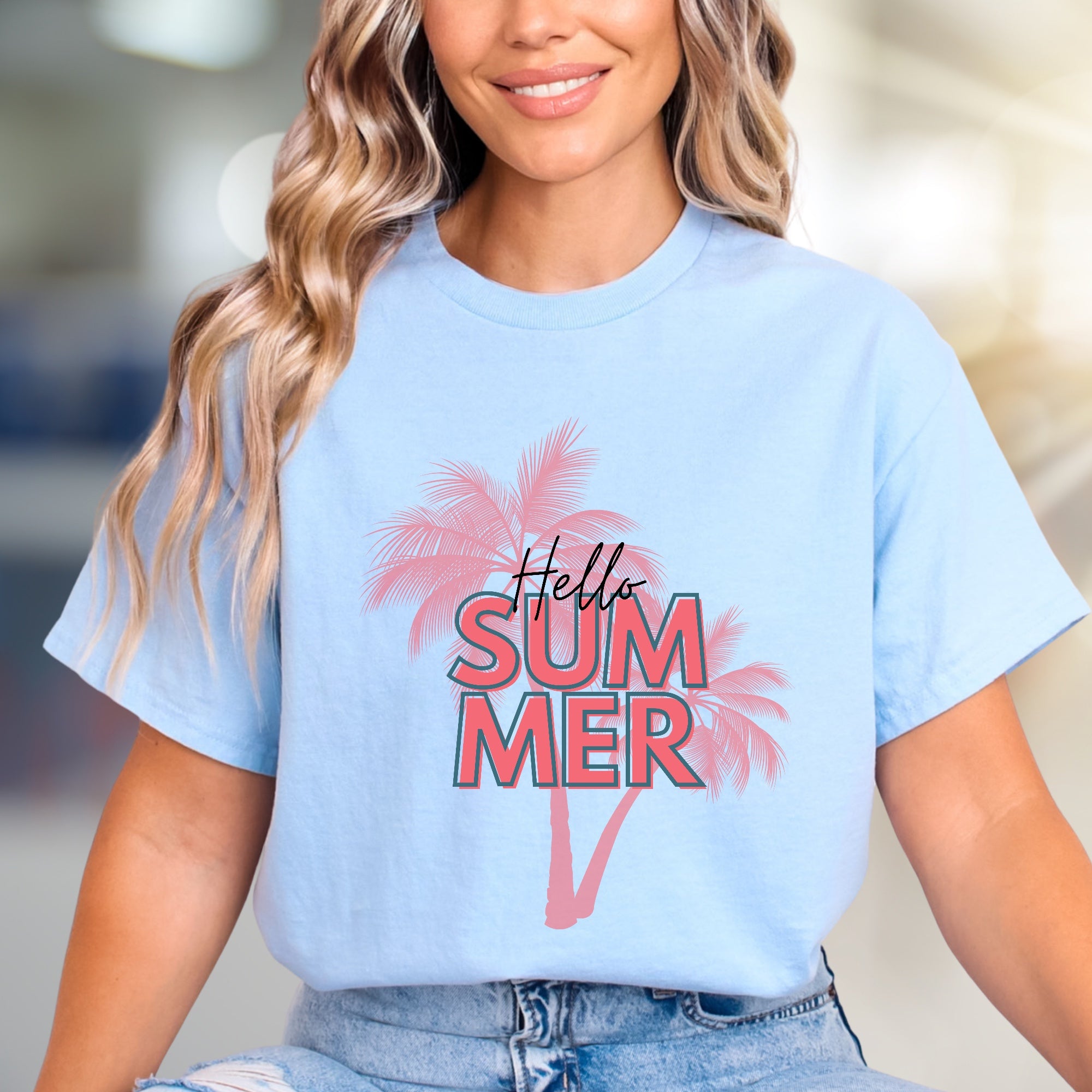 "Hello Summer" Tropical Palms Graphic Tee, a Vacation Vibe for Everyone