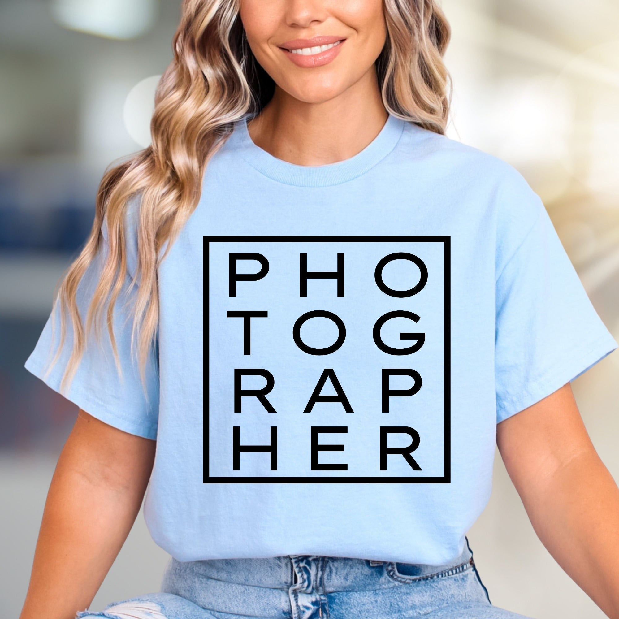 "PHOTOGRAPHER" Boxed Graphic Tee, a Creative Pro Pick for Photo Enthusiasts