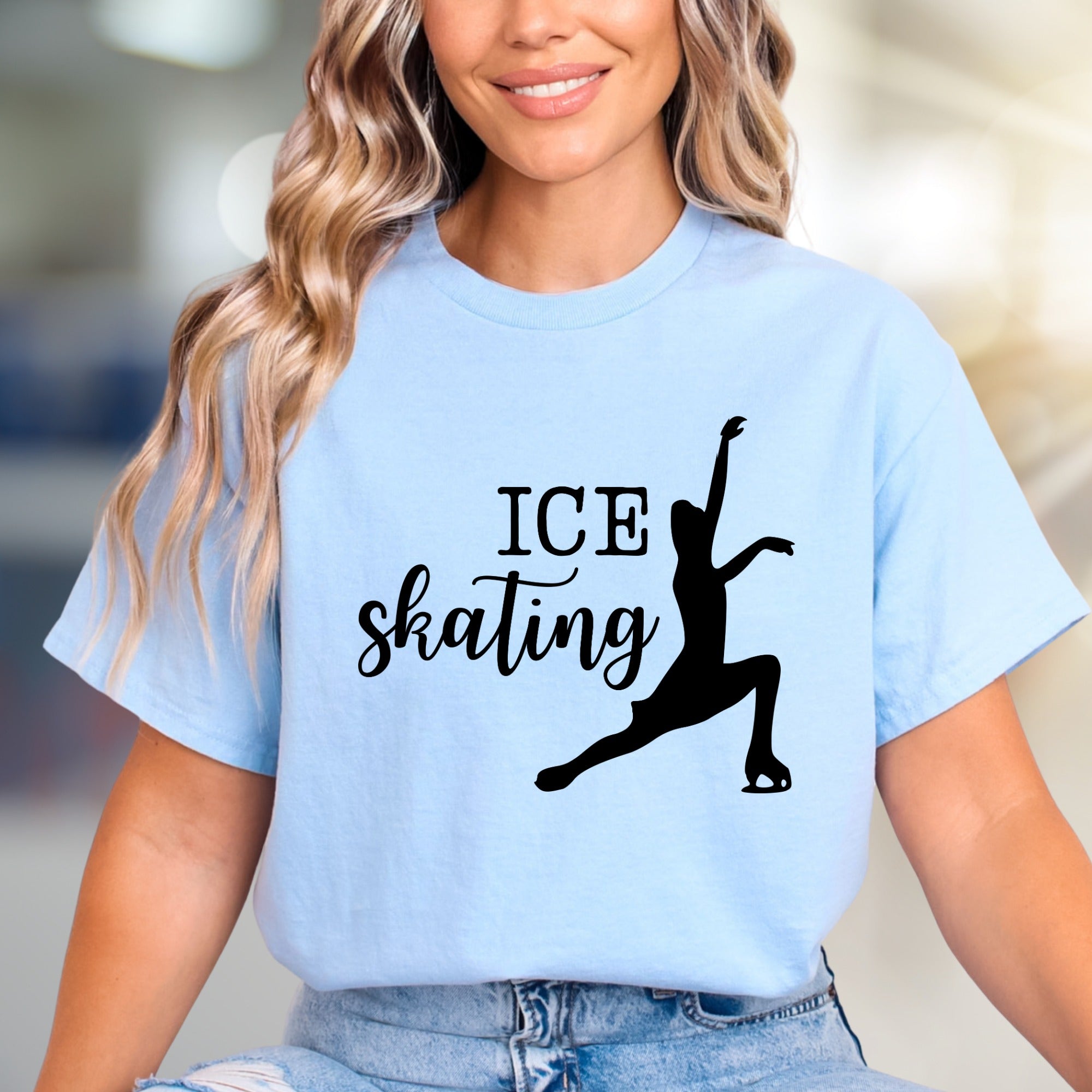 “ICE Skating” Elegant Skater Graphic Tee, a Winter Sports Pick for Enthusiasts