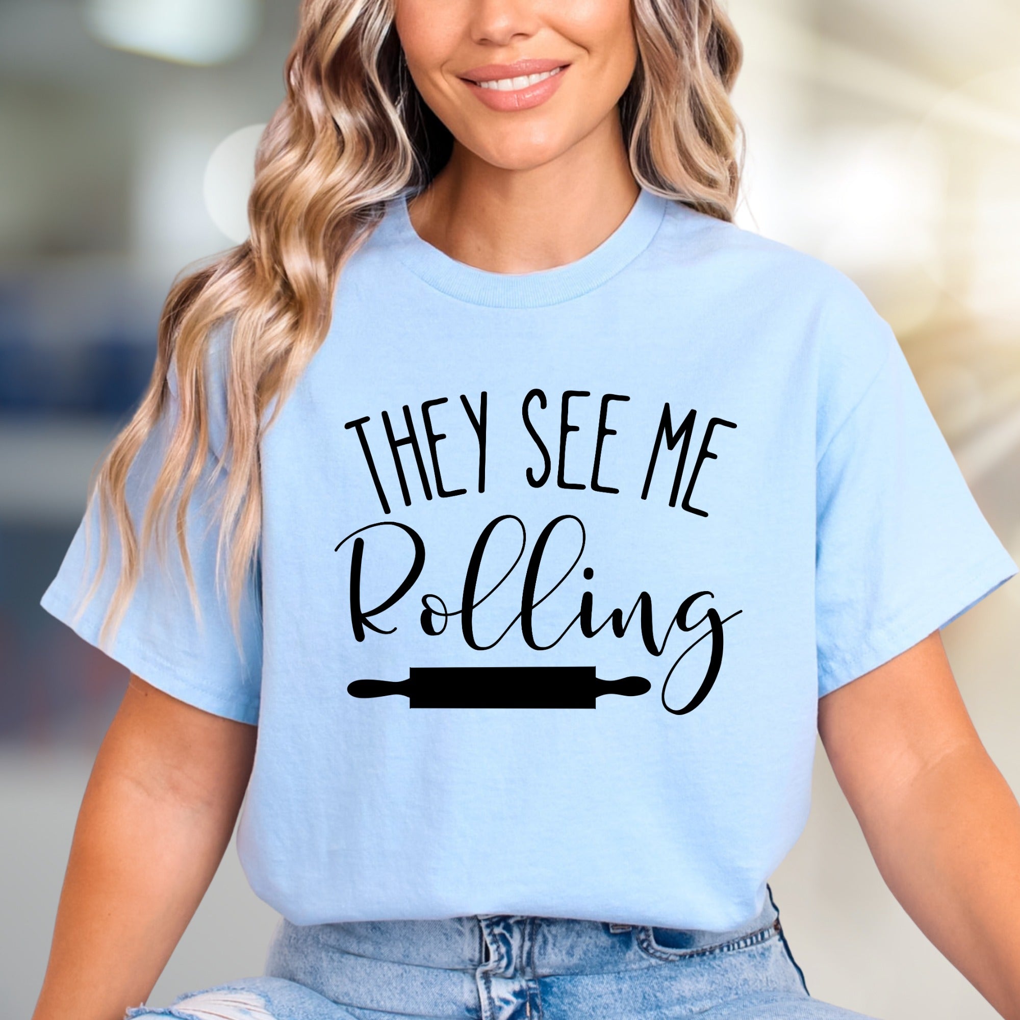 "They See Me Rolling" Baking Pun Graphic Tee, a Funny Culinary Pick for Bakers