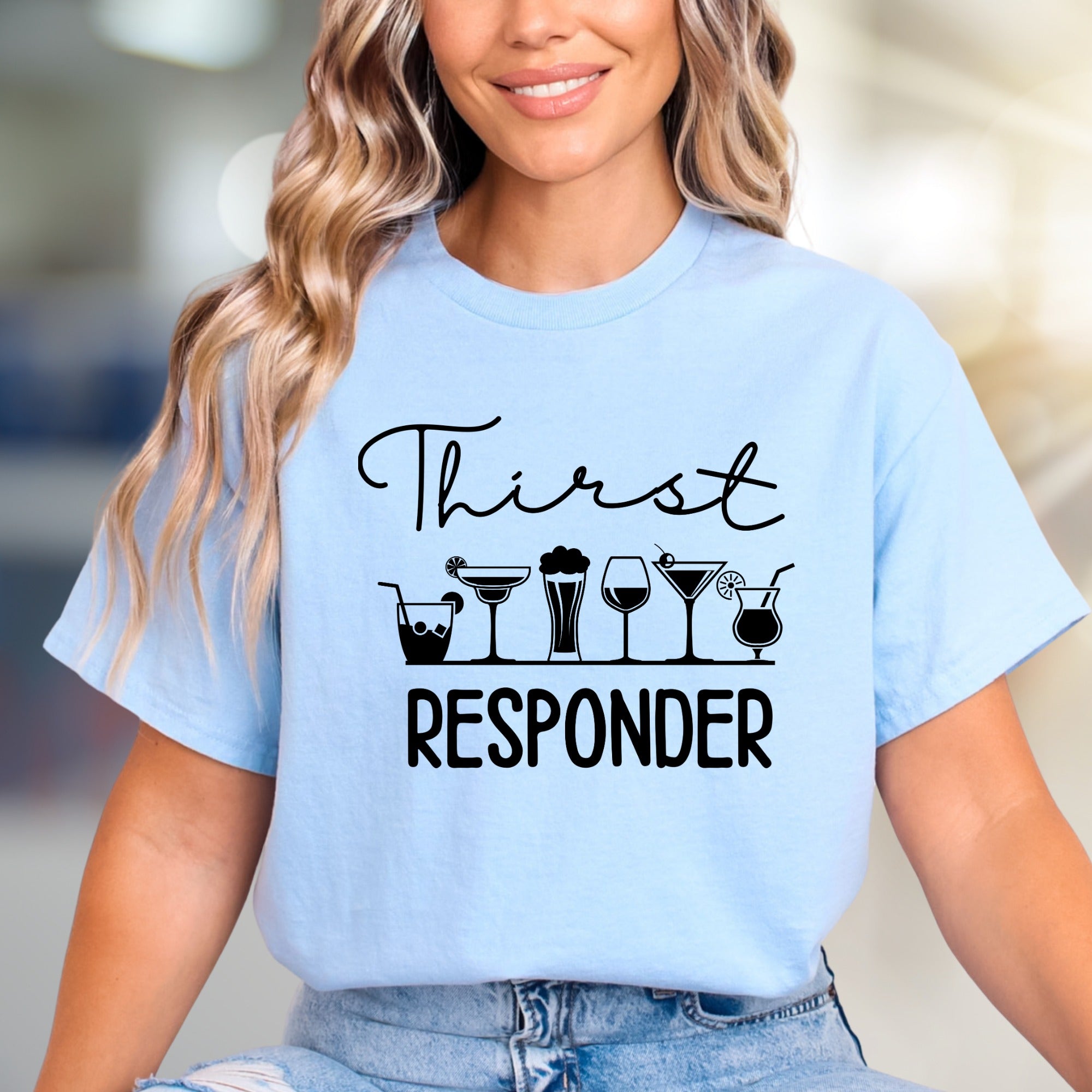 "Thirst Responder" Drink Icons Graphic Tee, a Witty Bar Humor Pick for Cocktail Lovers