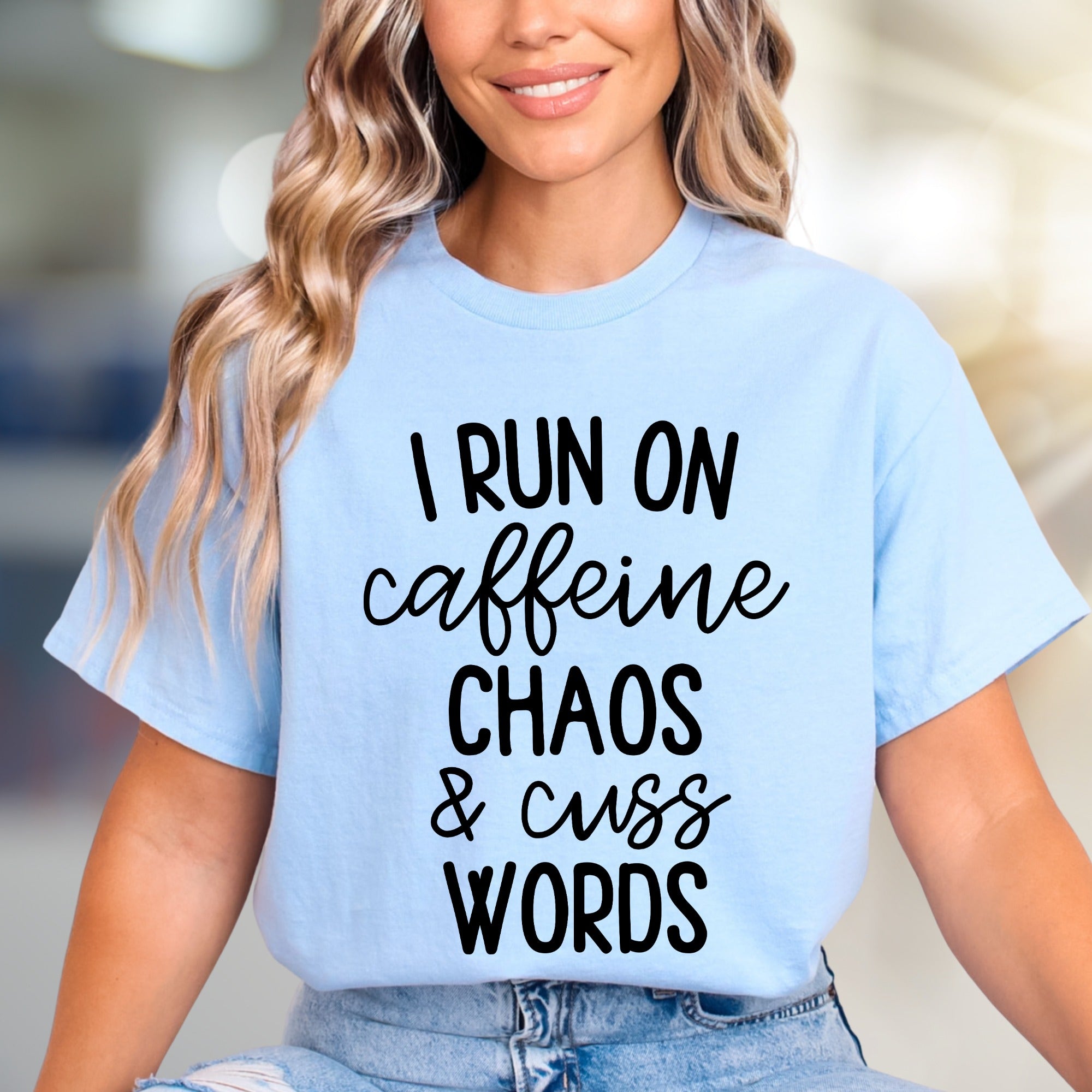 "I Run On Caffeine Chaos & Cuss Words" Graphic Tee, a Bold Statement Unise Tee