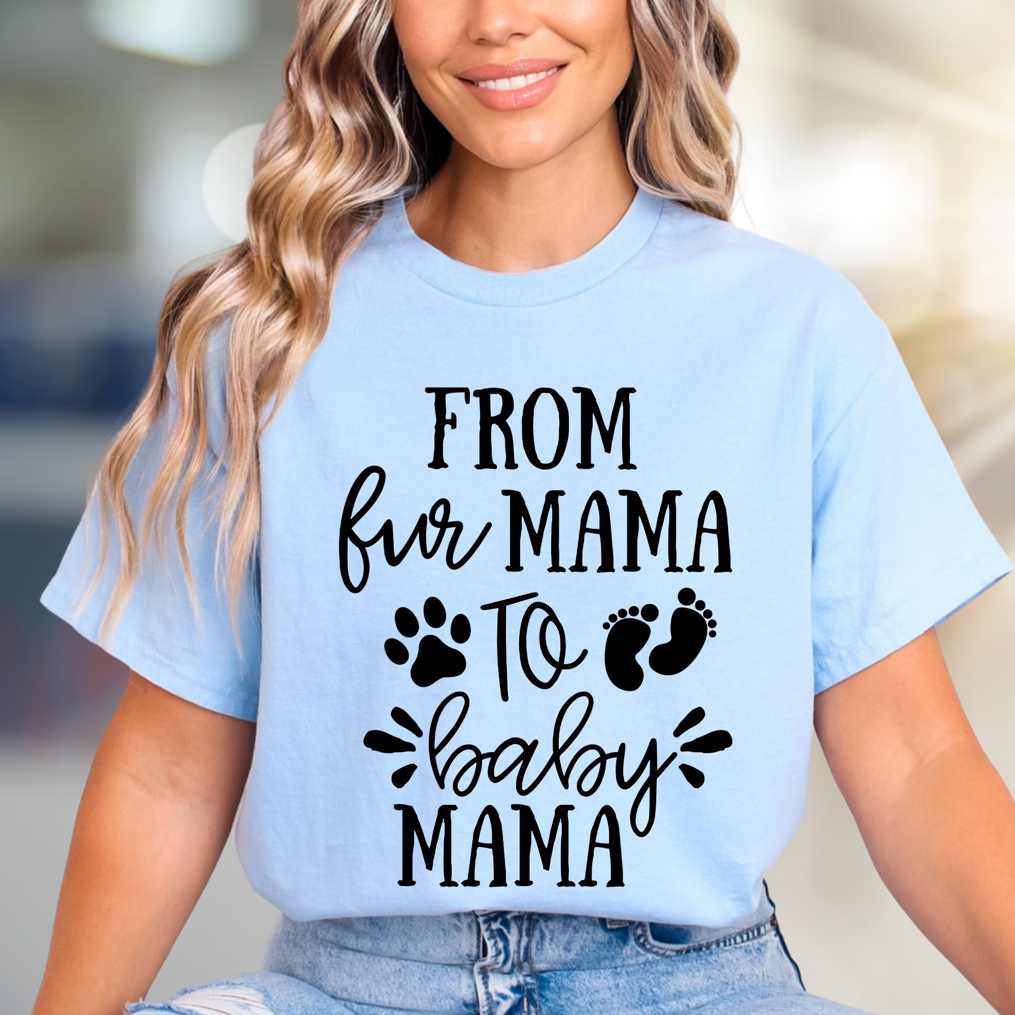 "From Fur Mama To Baby Mama" Pregnancy Reveal Graphic Tee, a Heartfelt Gift for New Moms