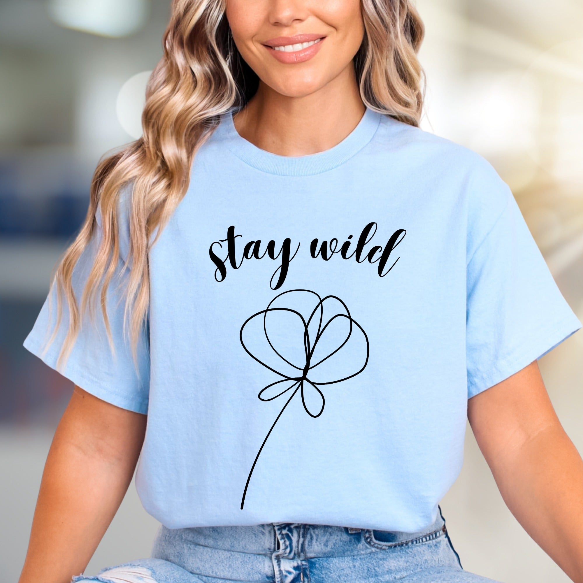 "Stay Wild" Minimalist Flower Graphic Tee, a Boho Chic Pick for Free Spirits