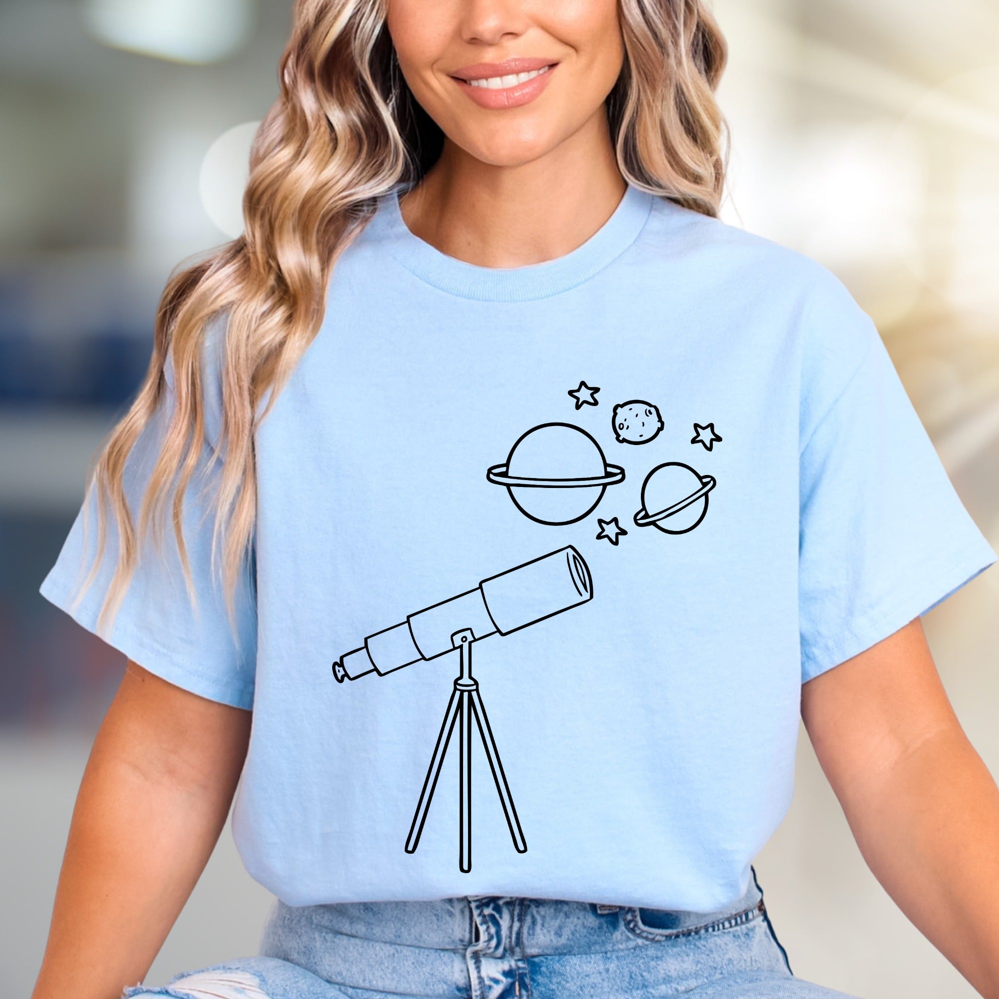 Celestial Telescope Galactic Graphic Tee, a Stargazer's Pick for Space Enthusiasts
