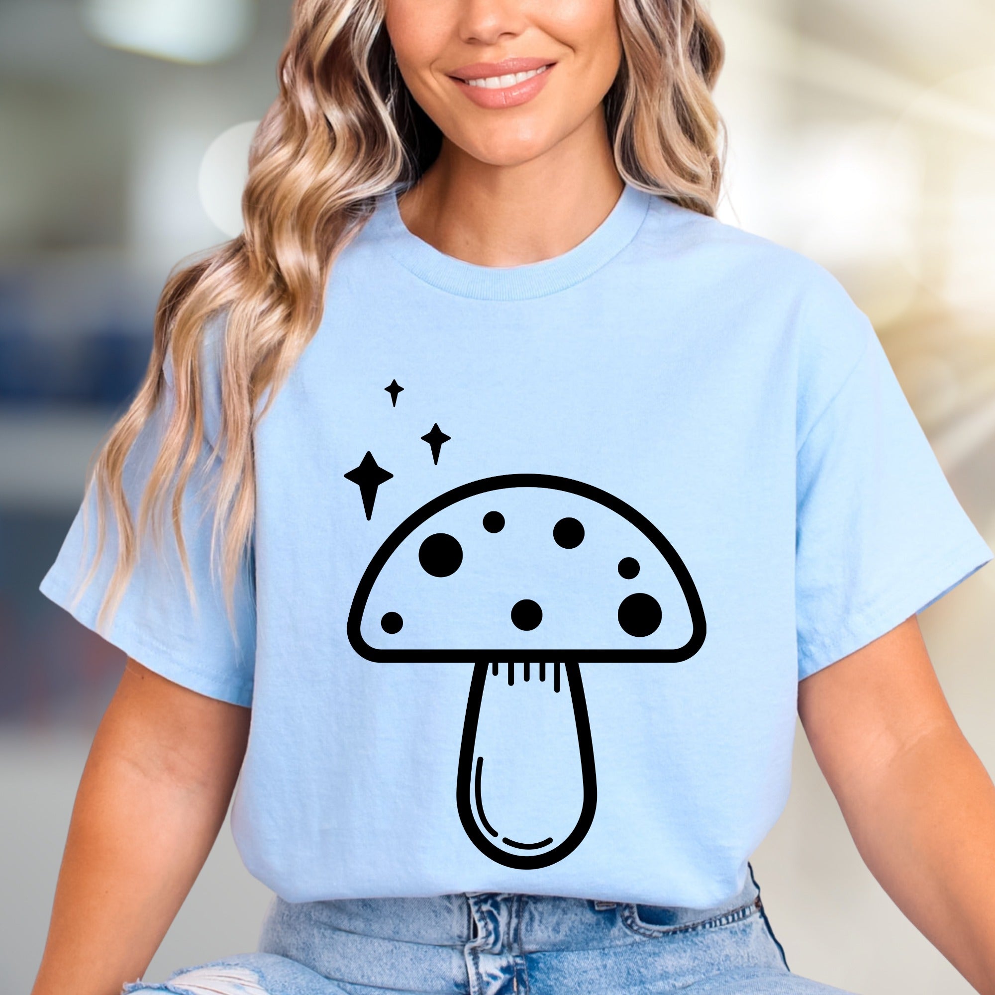 Enchanted Mushroom & Stars Graphic Tee, a Whimsical Pick for Nature Lovers