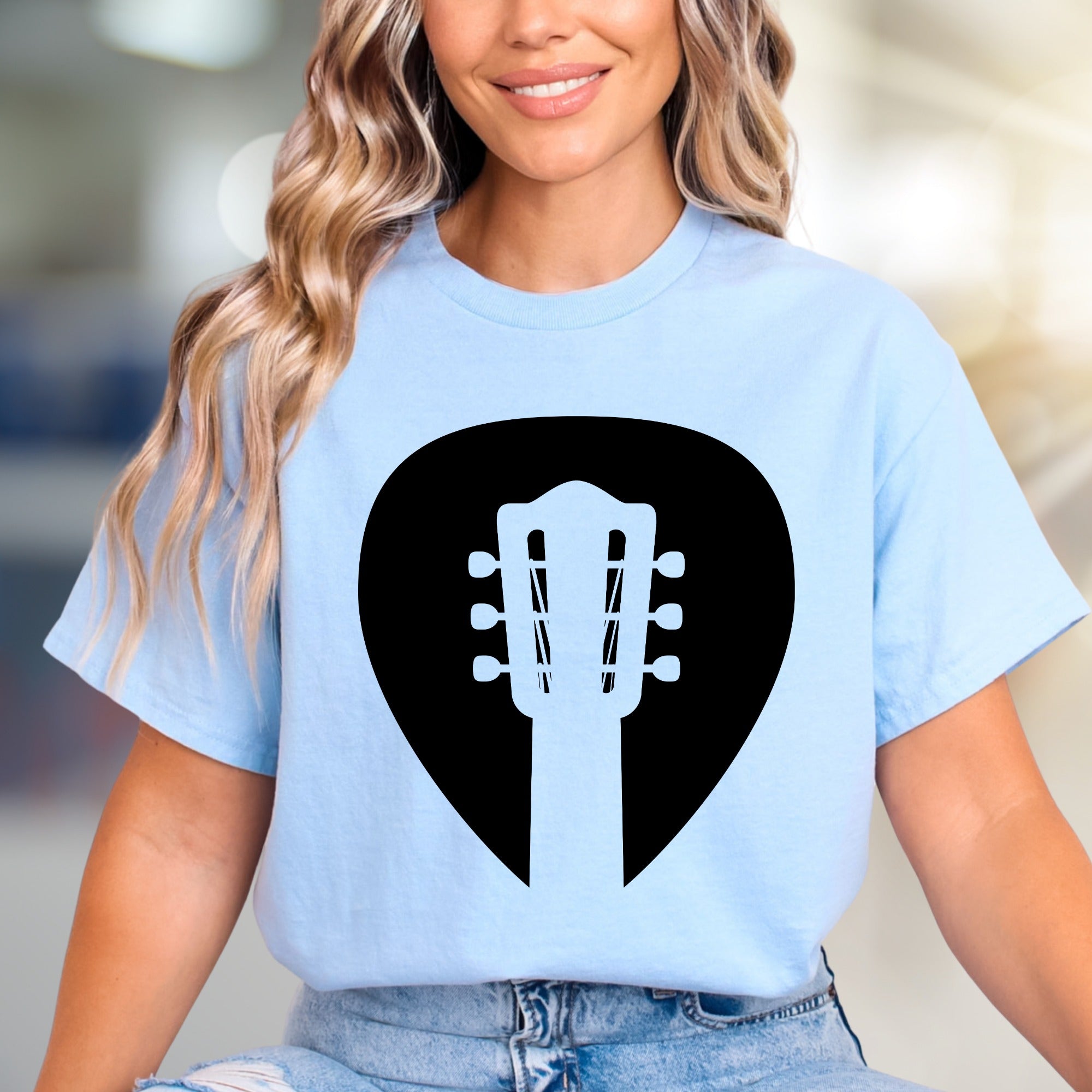 Guitar Headstock Pick Music Graphic Tee, a Musician's Essential for Casual Wear