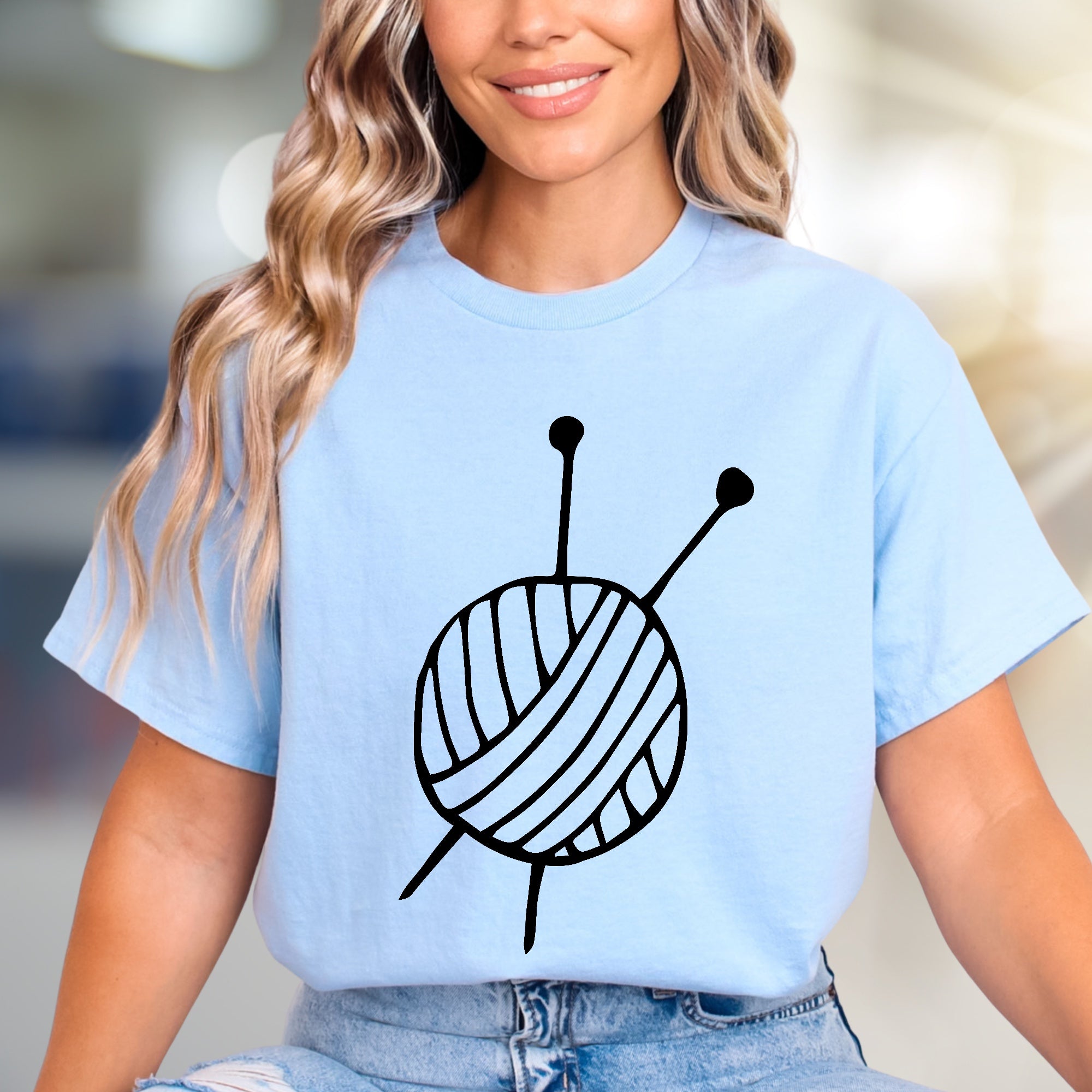 Yarn Ball & Knitting Needles Graphic Tee, A Crafter's Pick for Fiber Artists