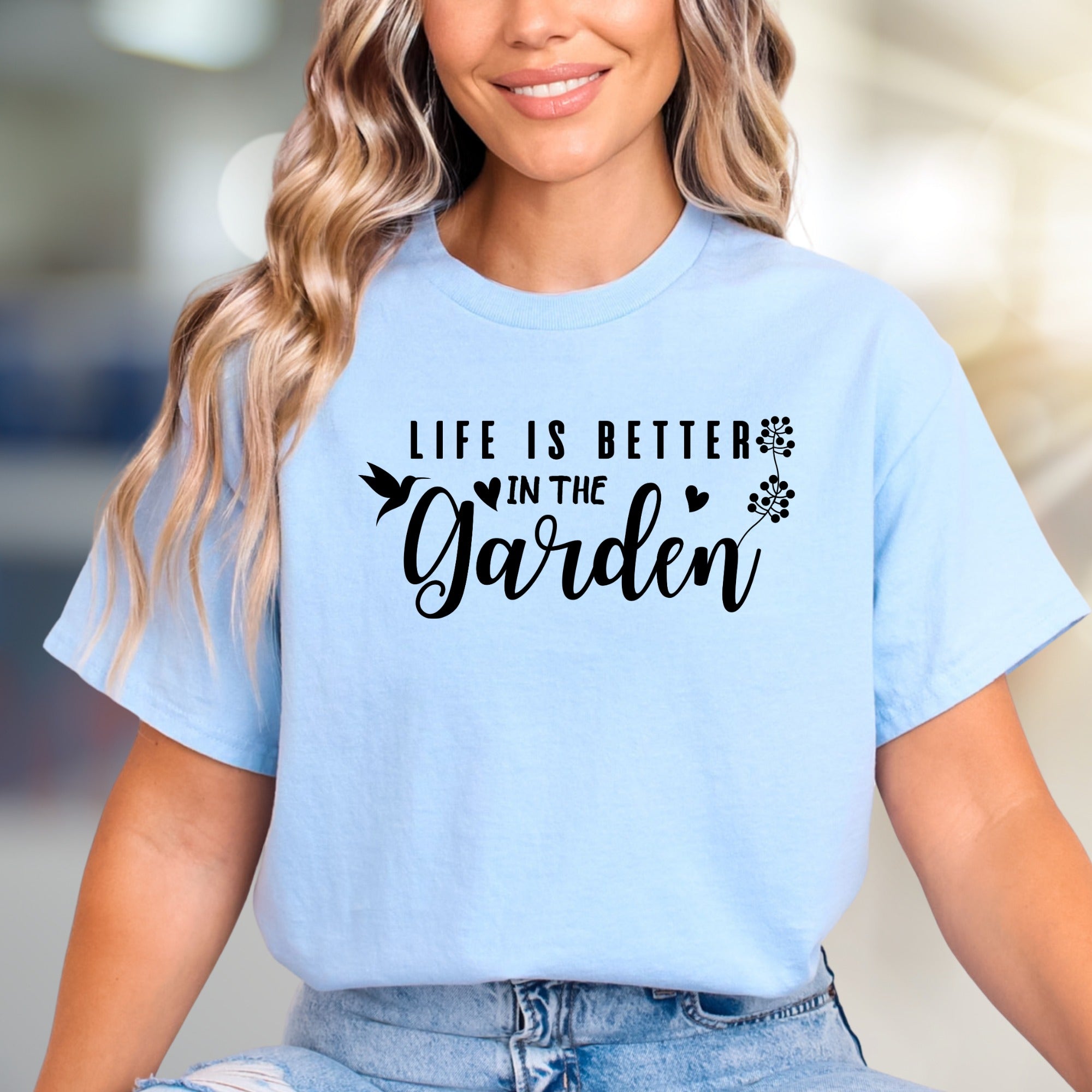 "Life is Better in the Garden" Floral Hummingbird Graphic Tee, a Nature Lover's Pick for Gardeners