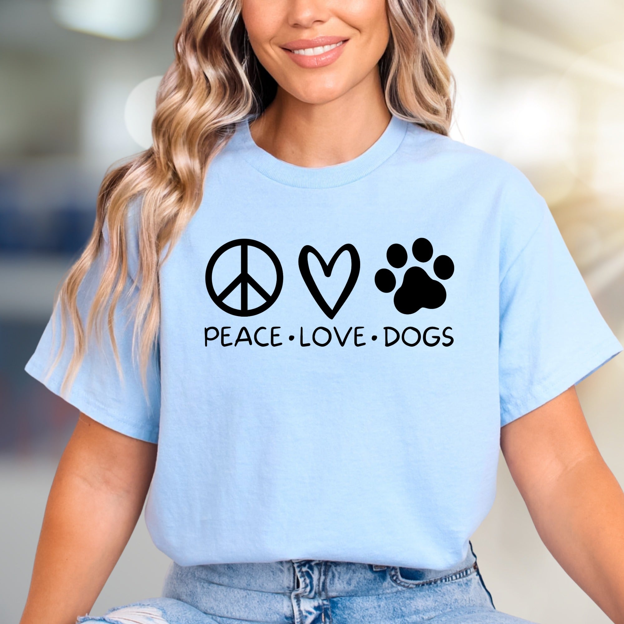 "Peace Love Dogs" Cute Pet Lover Graphic Tee, a Heartfelt Pick for Dog Lovers