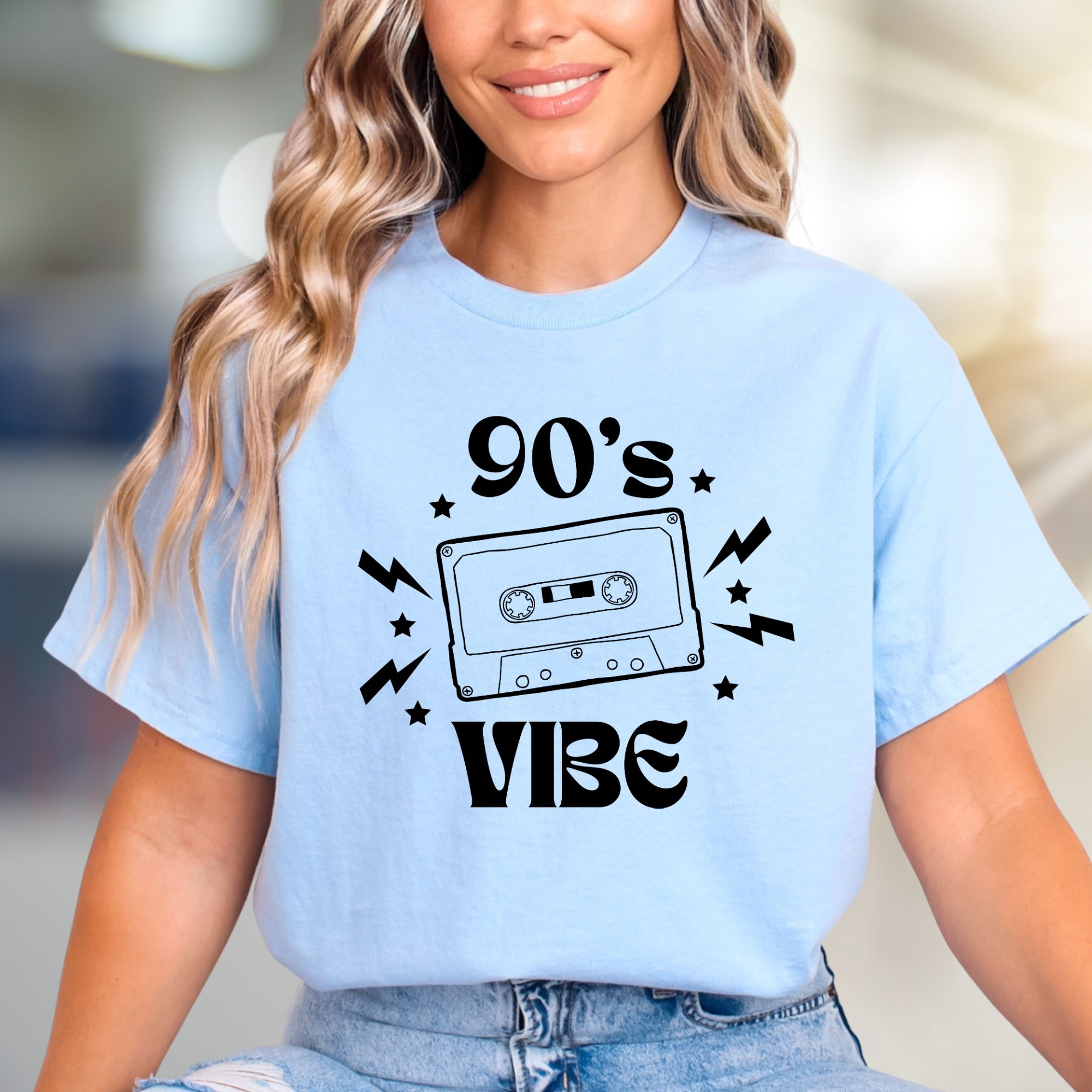 "90's VIBE" Retro Cassette Graphic Tee, a Nostalgic Pick for Music Lovers