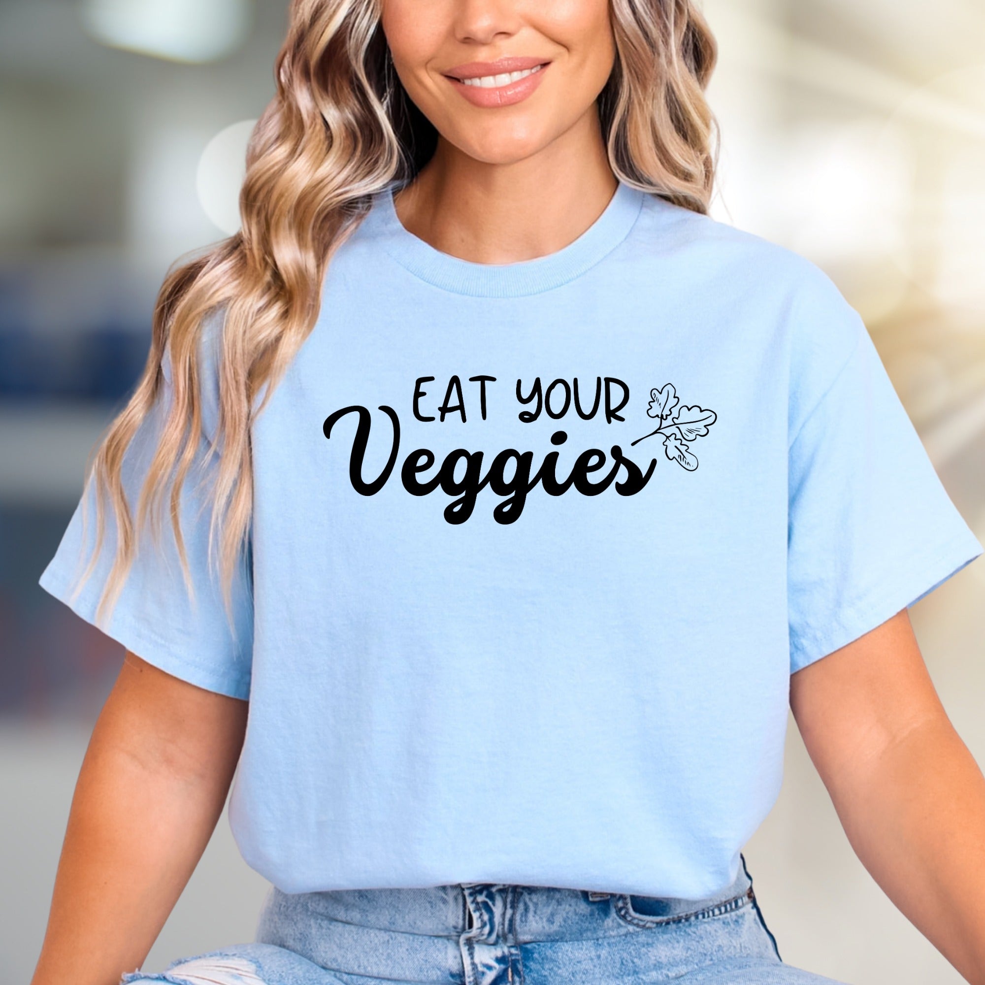 "Eat Your Veggies" Vegan Lover Graphic Tee, A Playful Pick for Wellness Enthusiasts