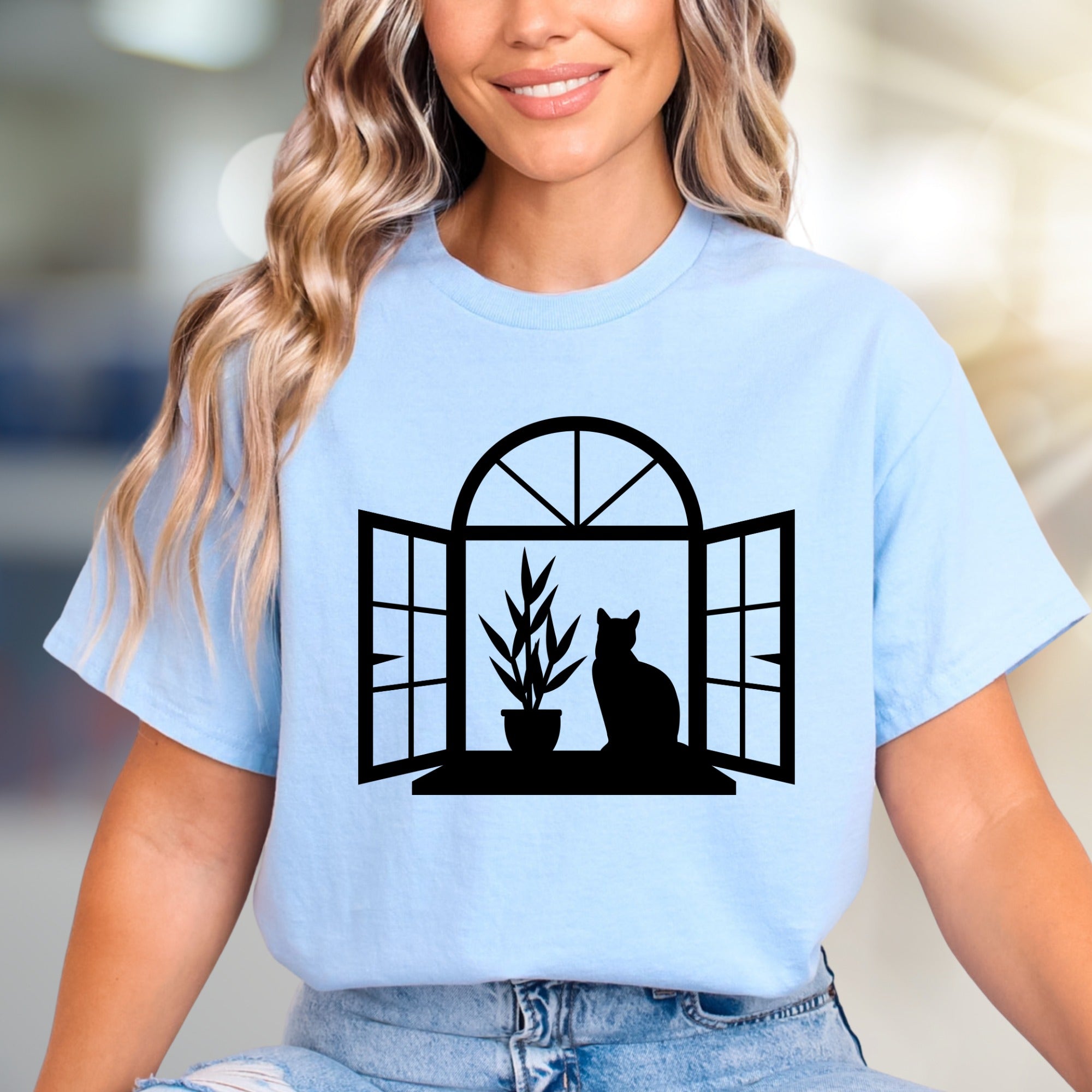 Window Cat & Plant Graphic Tee, a Serene Lifestyle Pick for Cat Lovers