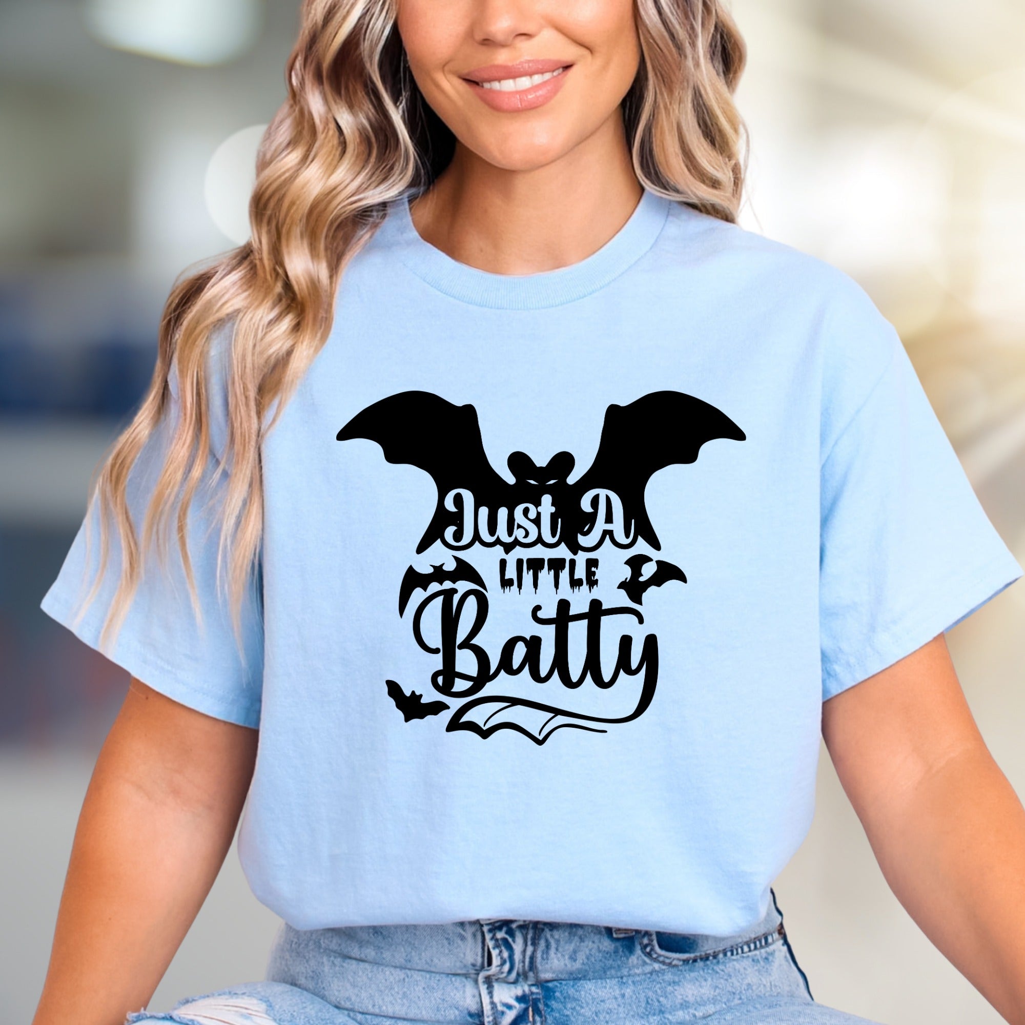 "Just A Little Batty" Halloween Bat Graphic Tee, a Spooky Pick for Festive Fans