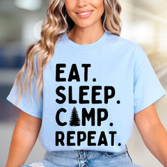 "Eat Sleep Camp Repeat" Outdoors Graphic Tee, a Nature Lover's Pick for Adventurers