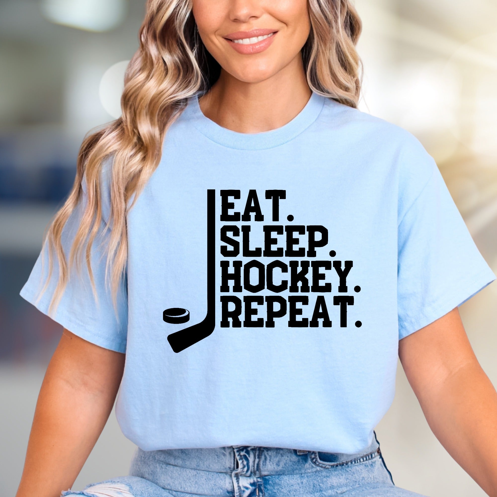 "EAT. SLEEP. HOCKEY. REPEAT." Hockey Lover Graphic Tee, a Lifestyle Pick for Sports Fans