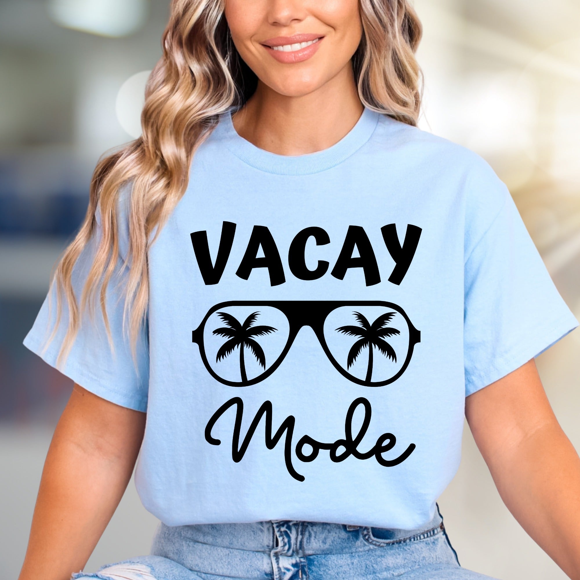 "Vacay Mode" Tropical Sunglasses Graphic Tee, a Relaxed Beach Pick for Travelers